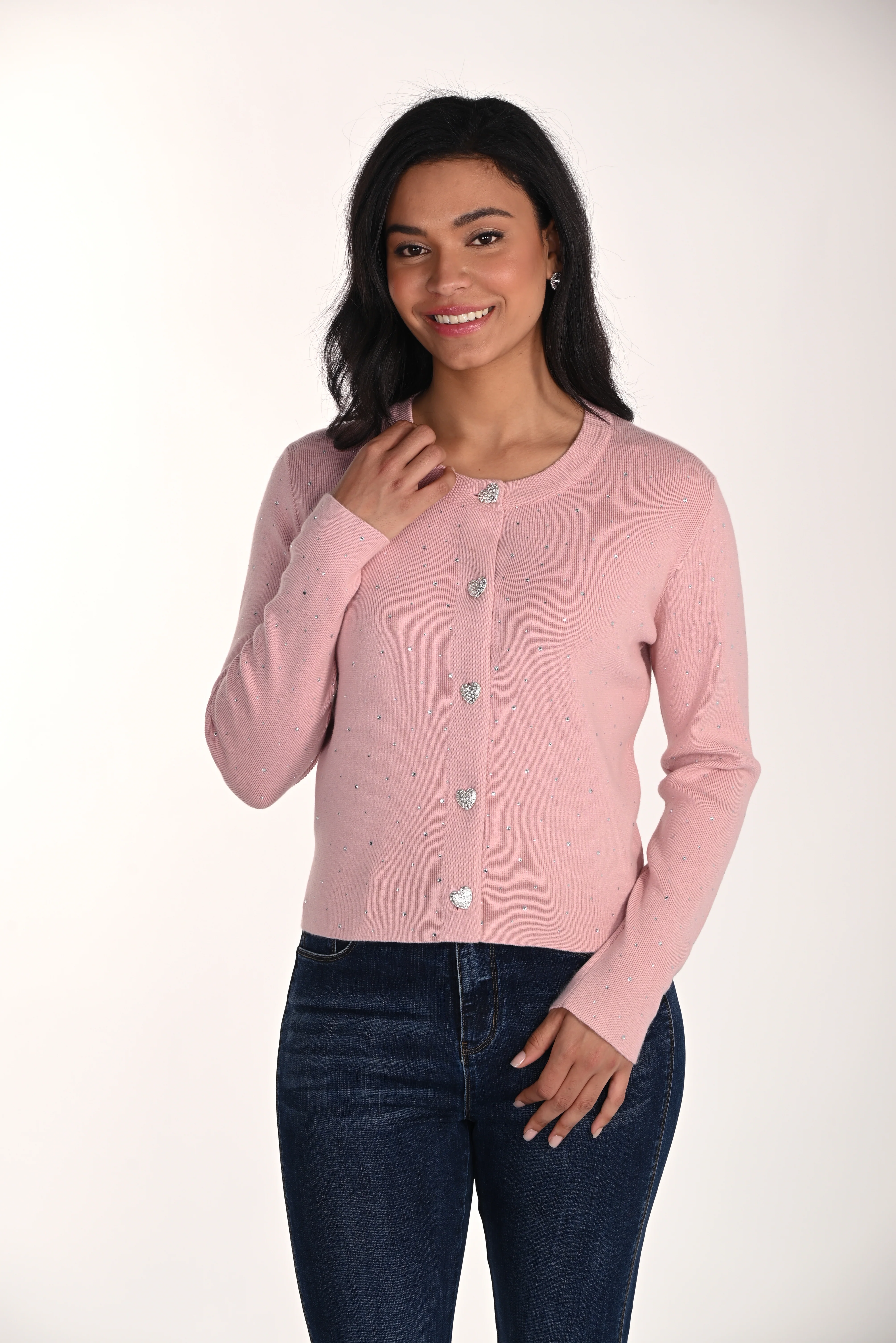 Frank Lyman-244611U-Knit Cardigan-Blush/Silver - Image 2