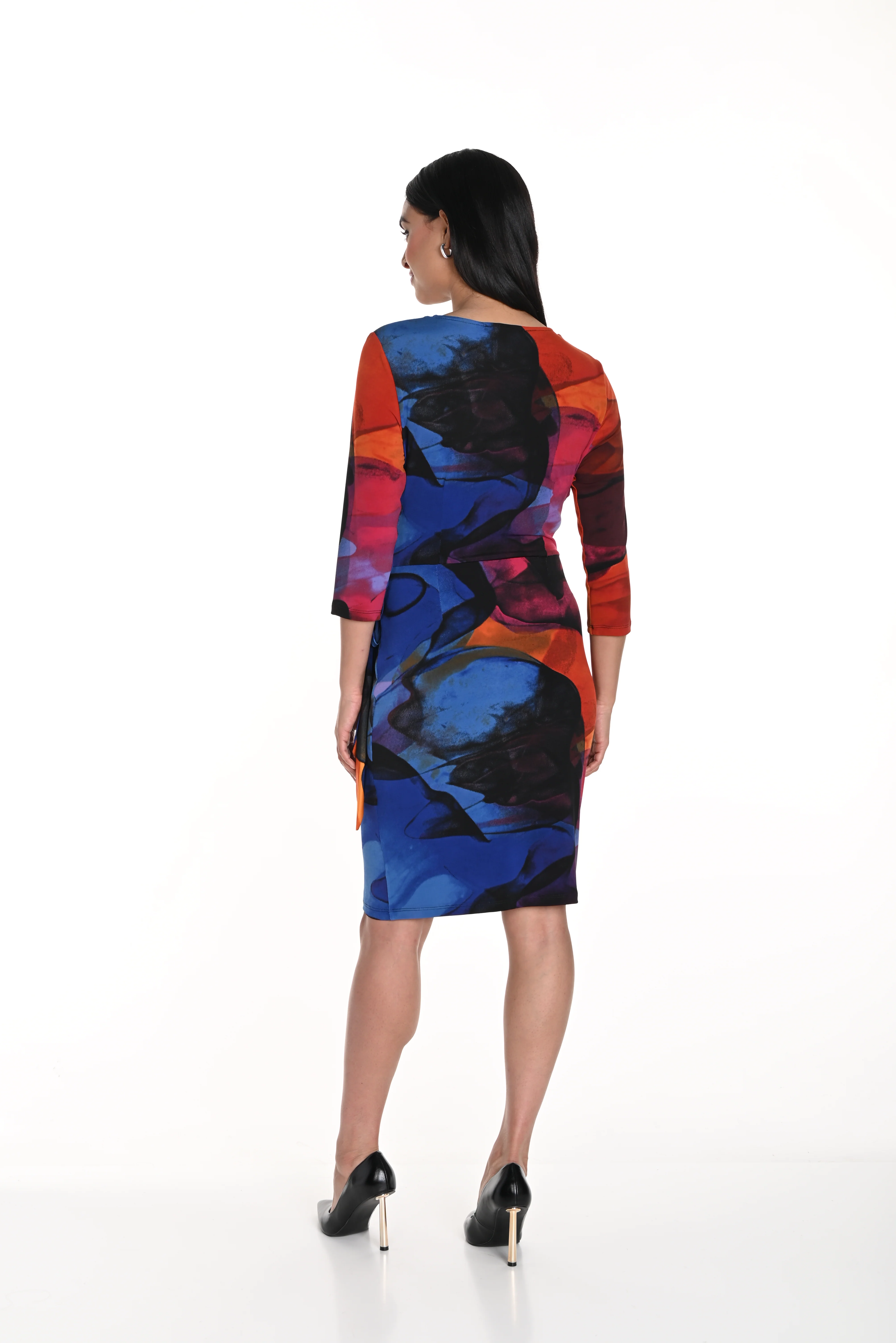 Frank Lyman -243135-Knit Dress- Royal/Orange - Image 2
