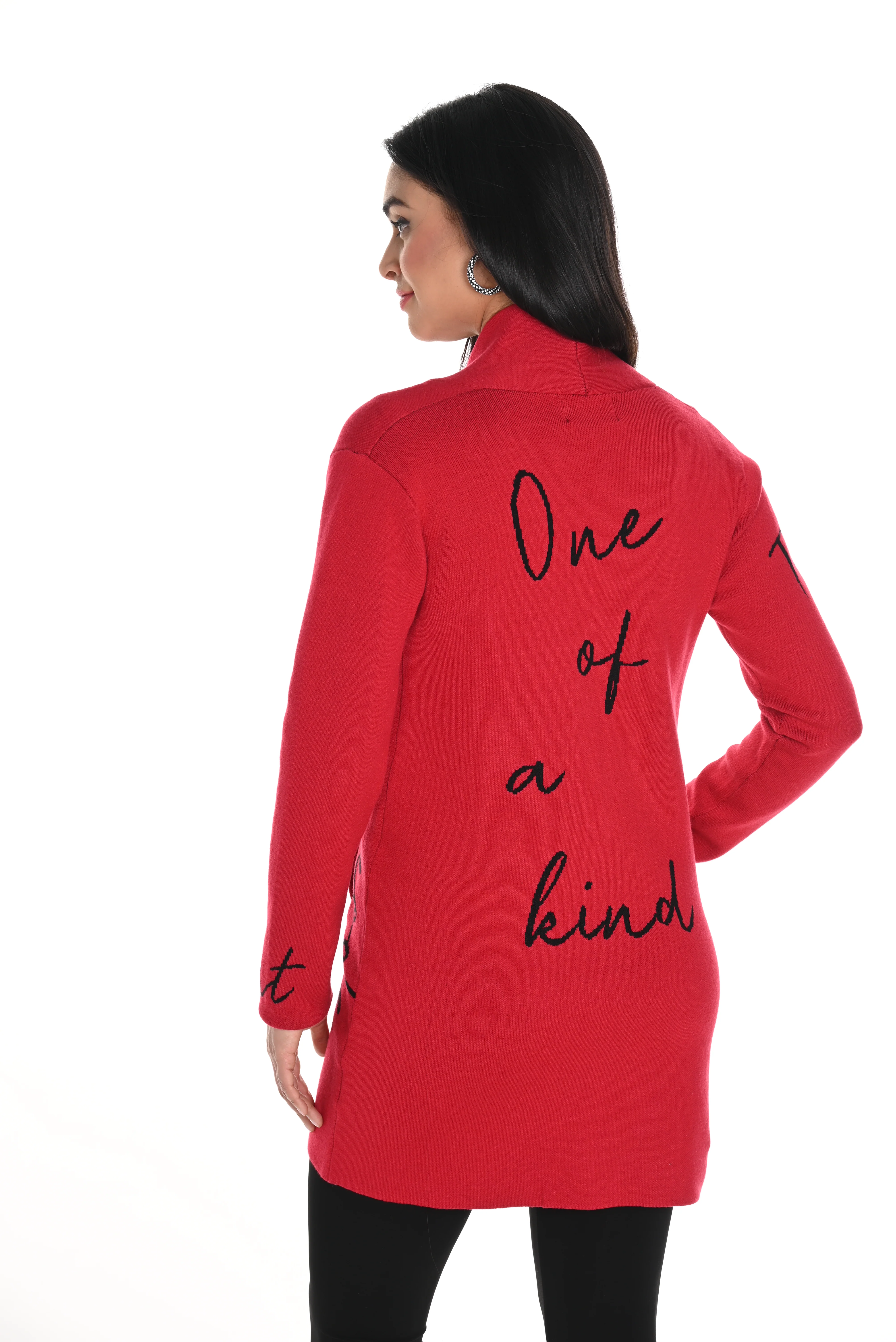 Frank Lyman -244697U-Knit Throw Over-Red/Black - Image 2
