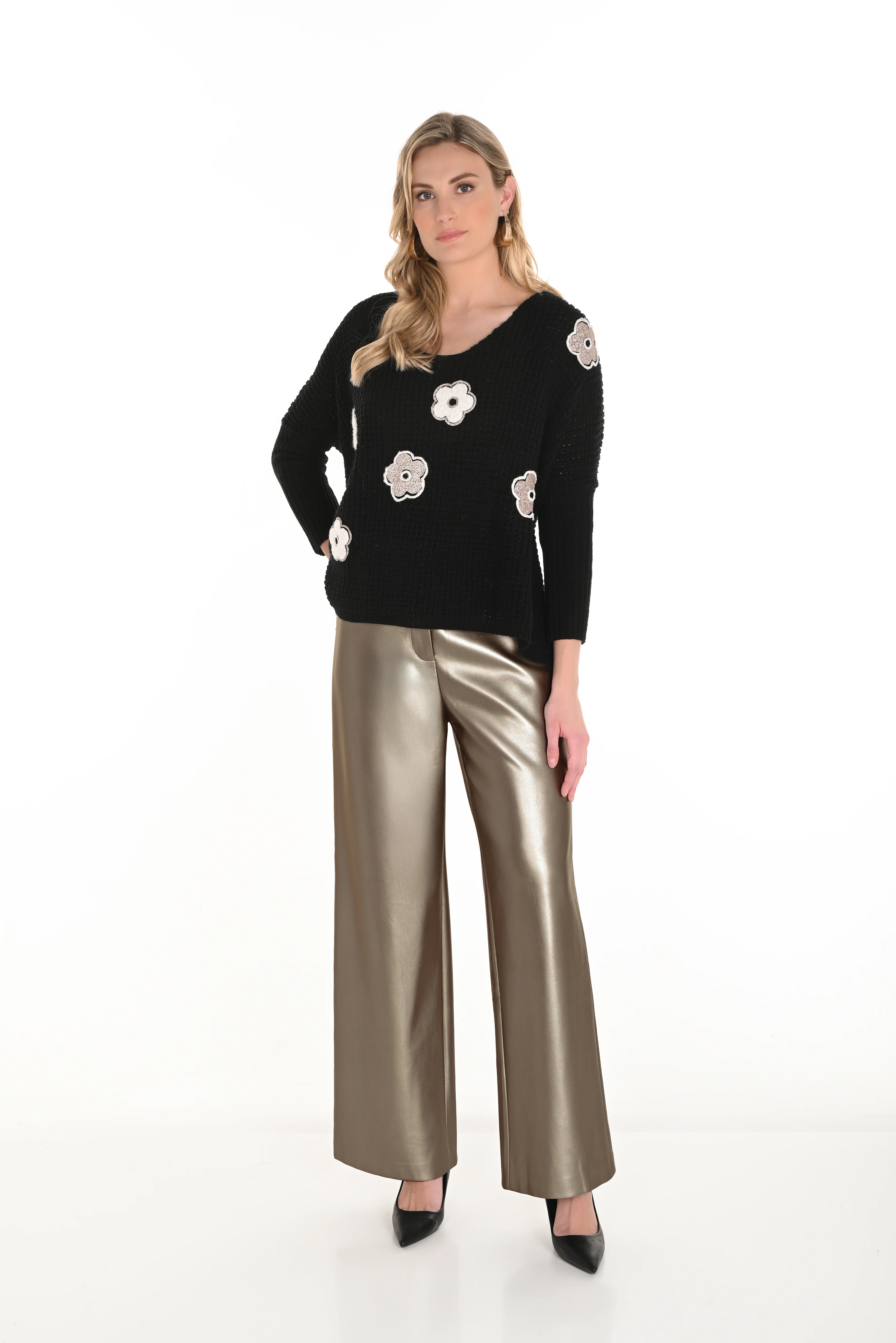 Frank Lyman -253875-116-Polyurethane Pant-Pewter Metallic