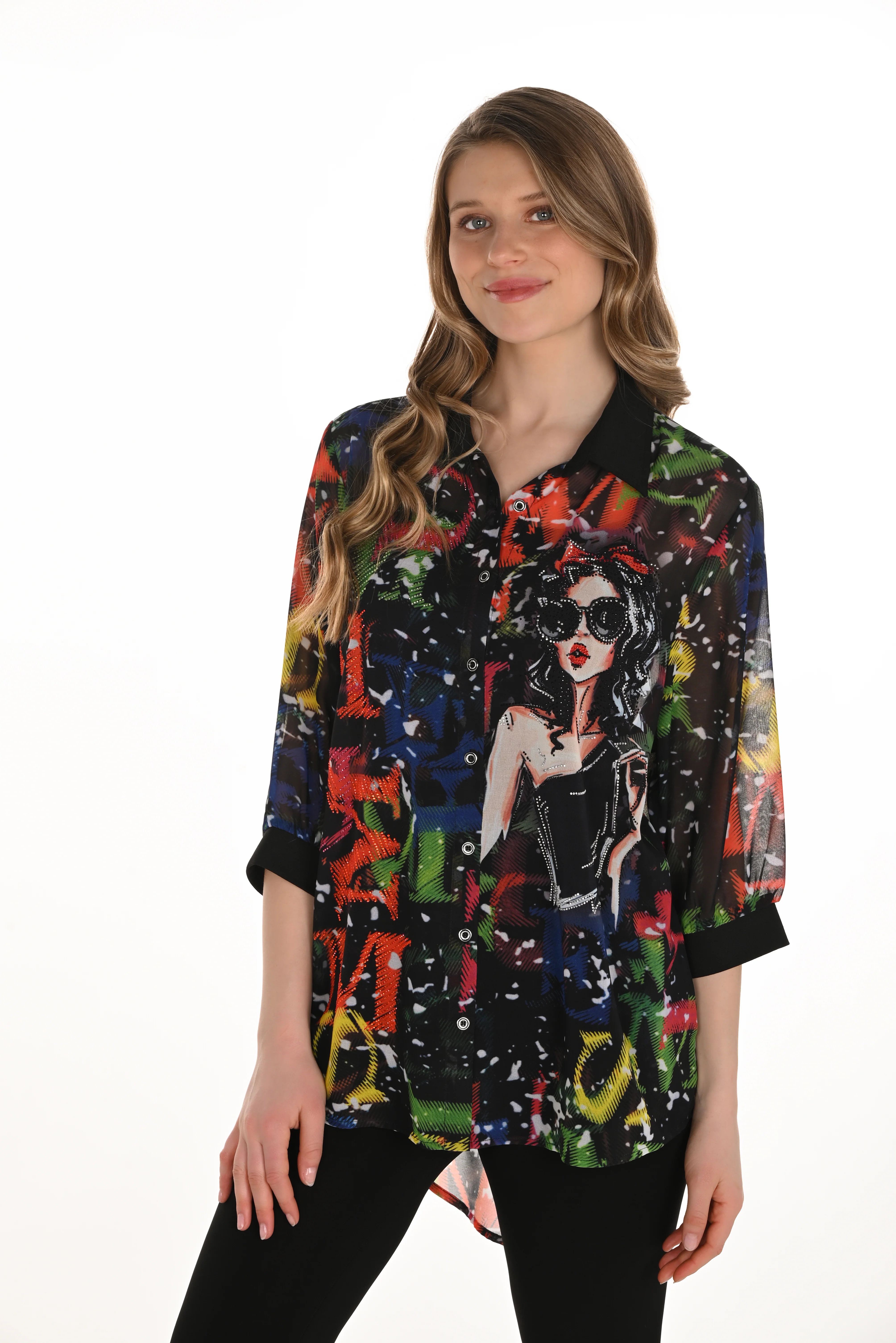 Frank Lyman -254932-1067-Woven Blouse-Black/Multi