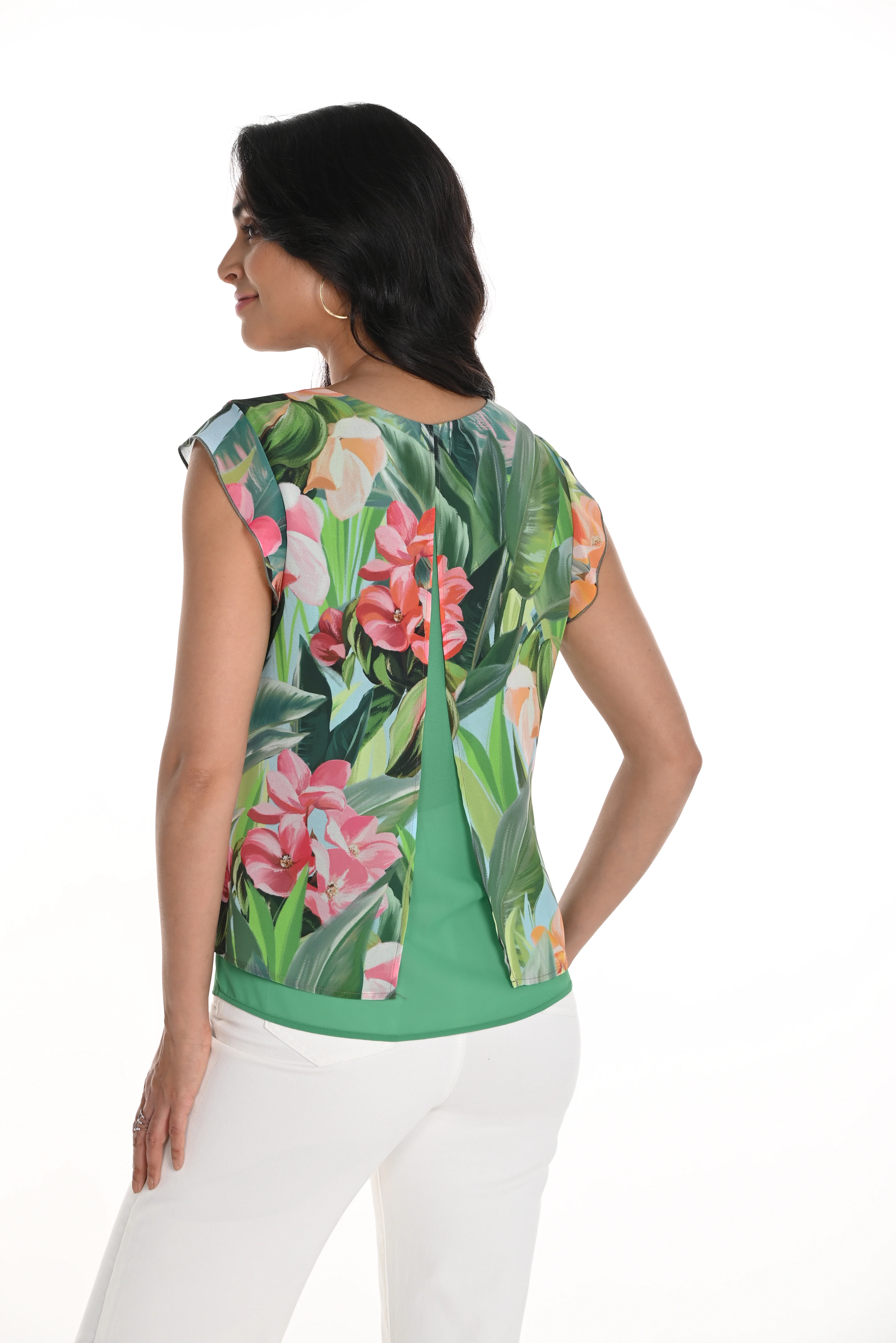 Frank Lyman -256304-7025-Woven Top-Green/Fuchsia - Image 2