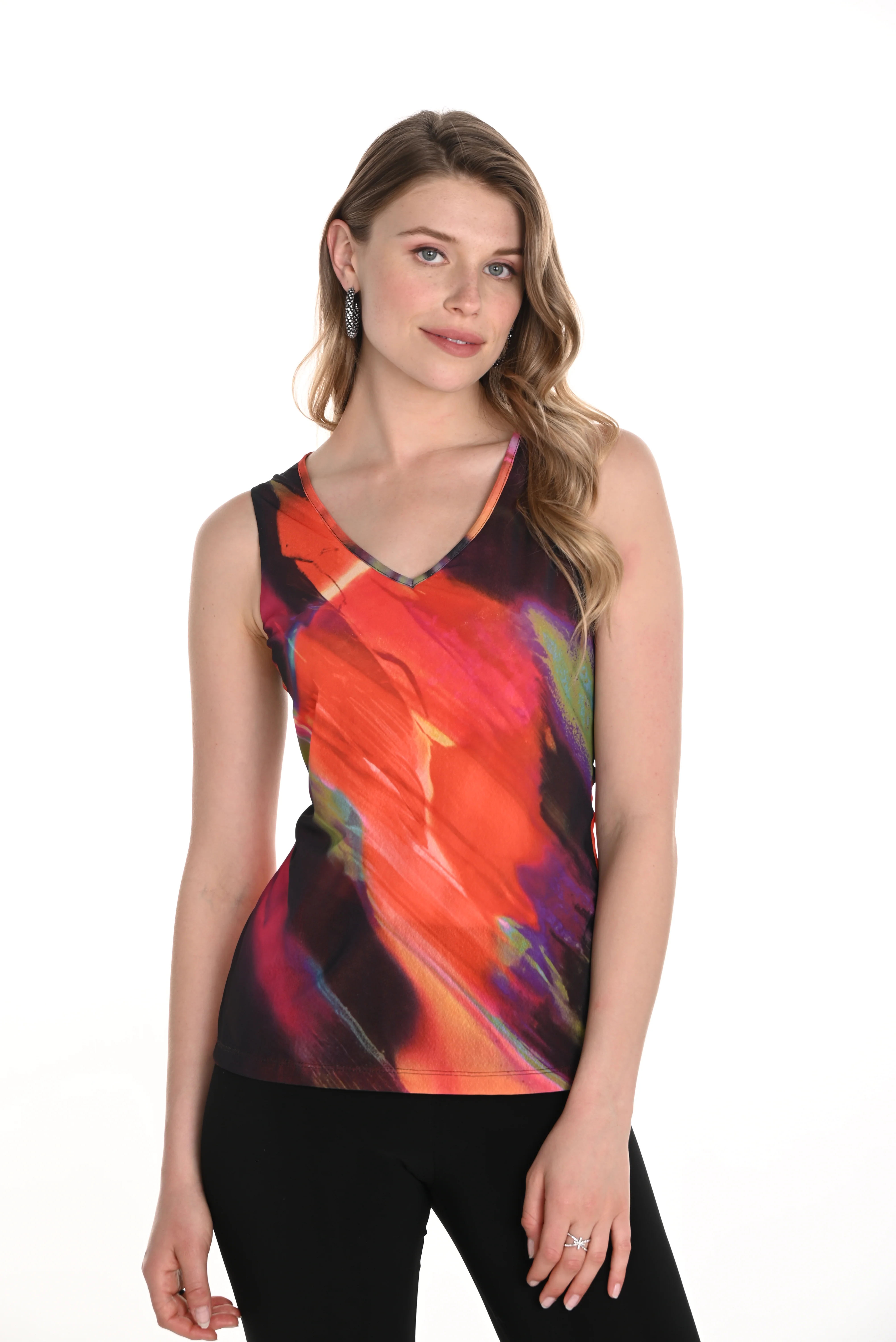 Frank Lyman -256363-6013-Knit Top-Orange/Black