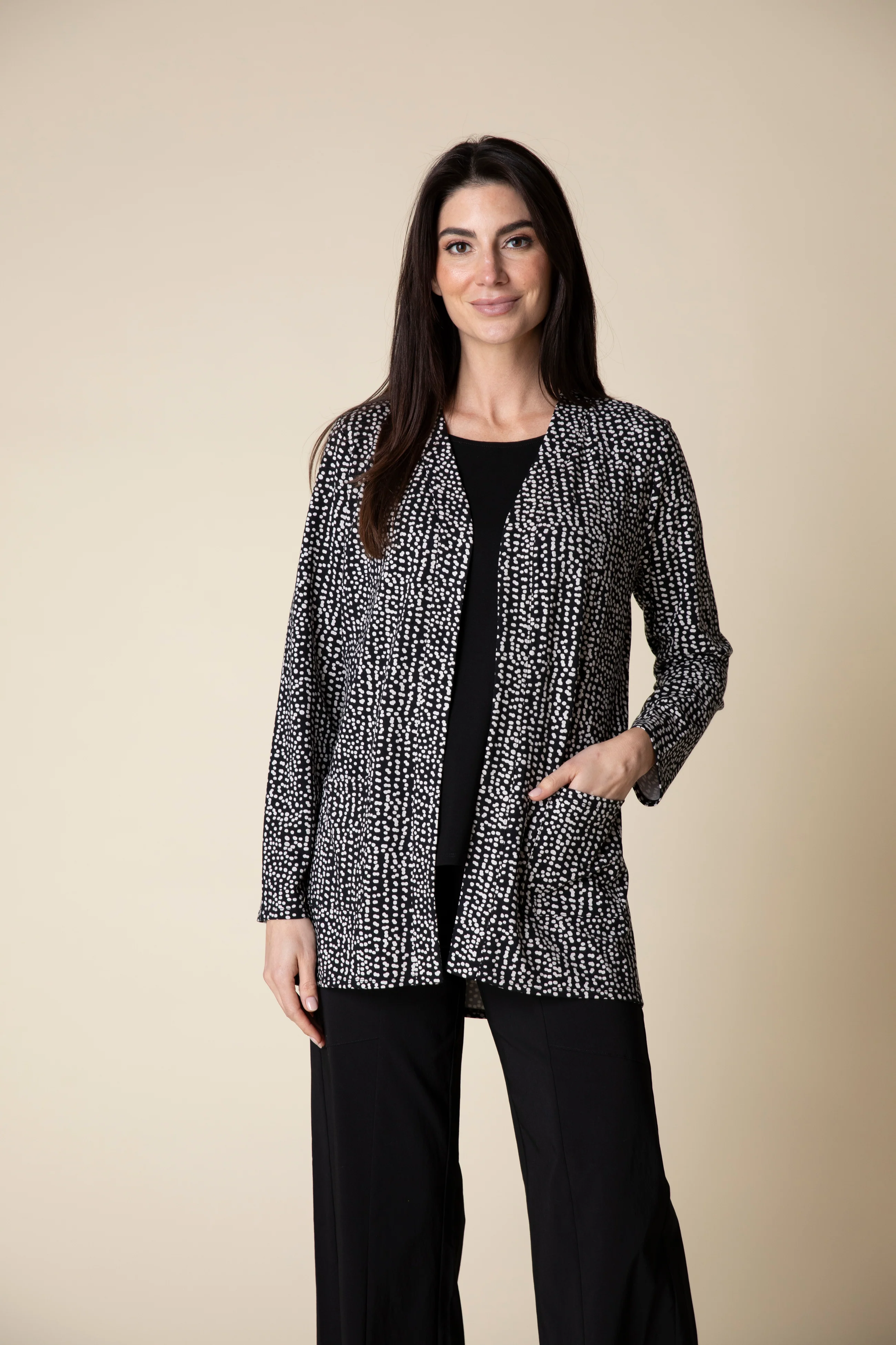 Habitat -H55035-Long Shirred Back Open Front Jacket-Black
