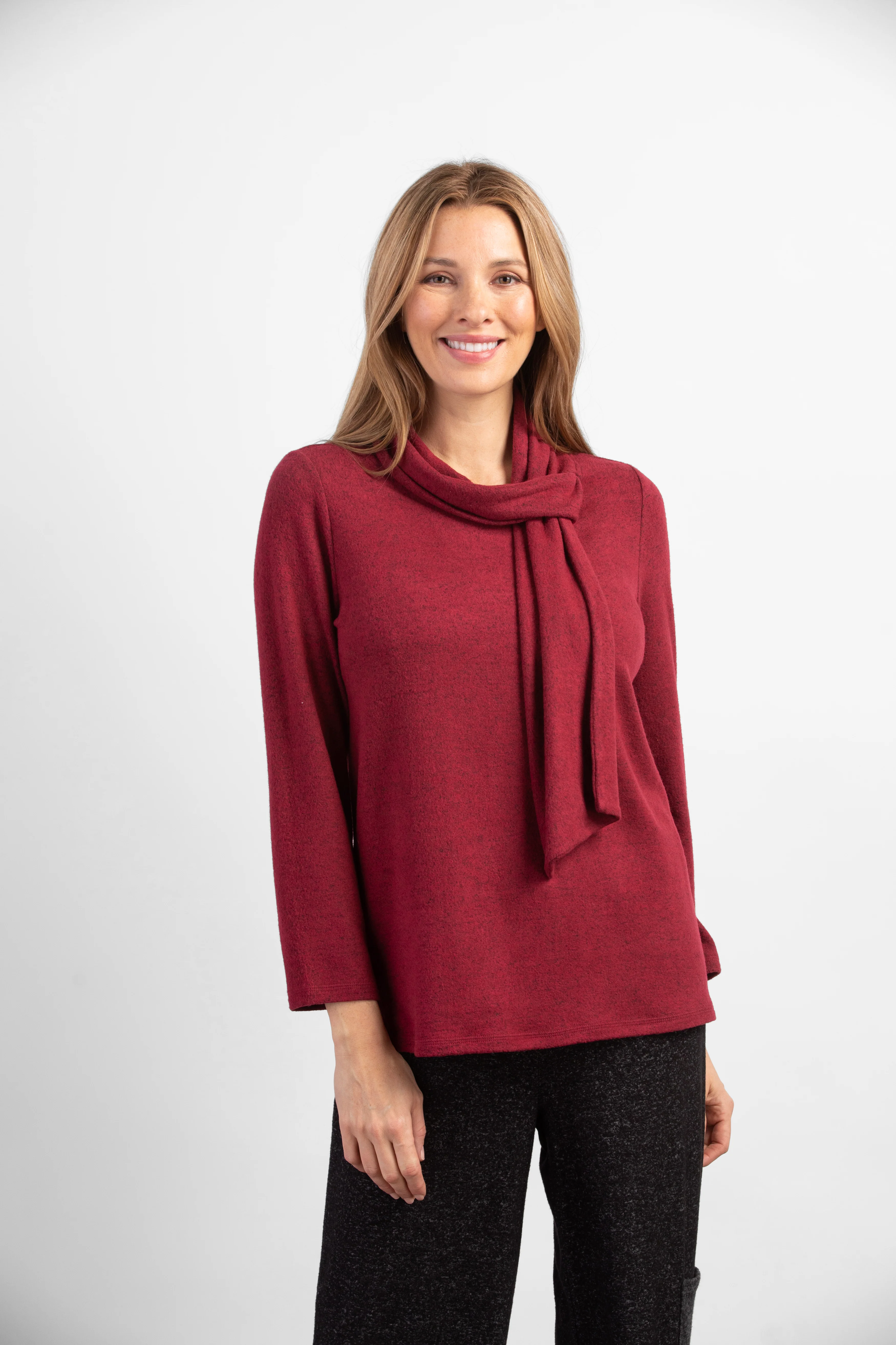 Habitat -H35880-Tie Neck Pullover-Cranberry - Image 2