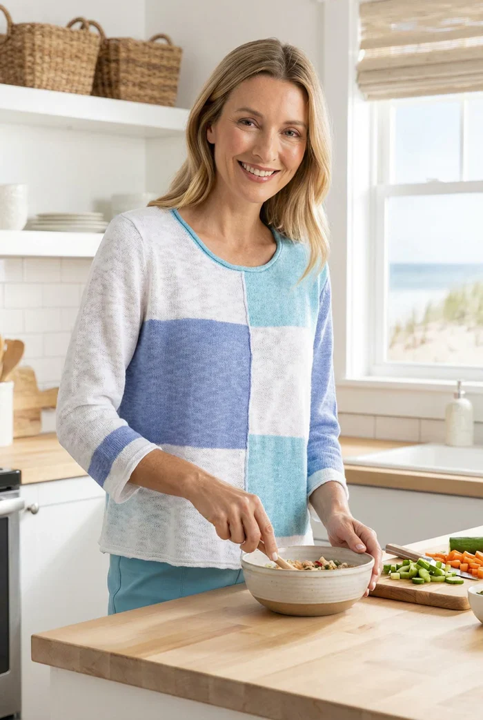 Habitat-H89614-Patch Work Pullover-Topaz