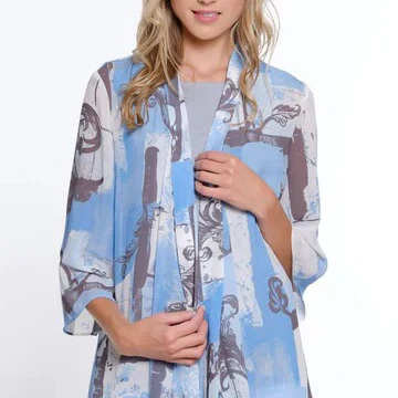 Multiples-M15110JM-3/4 Sleeve  Jacket W/Tank Top-Blue Print
