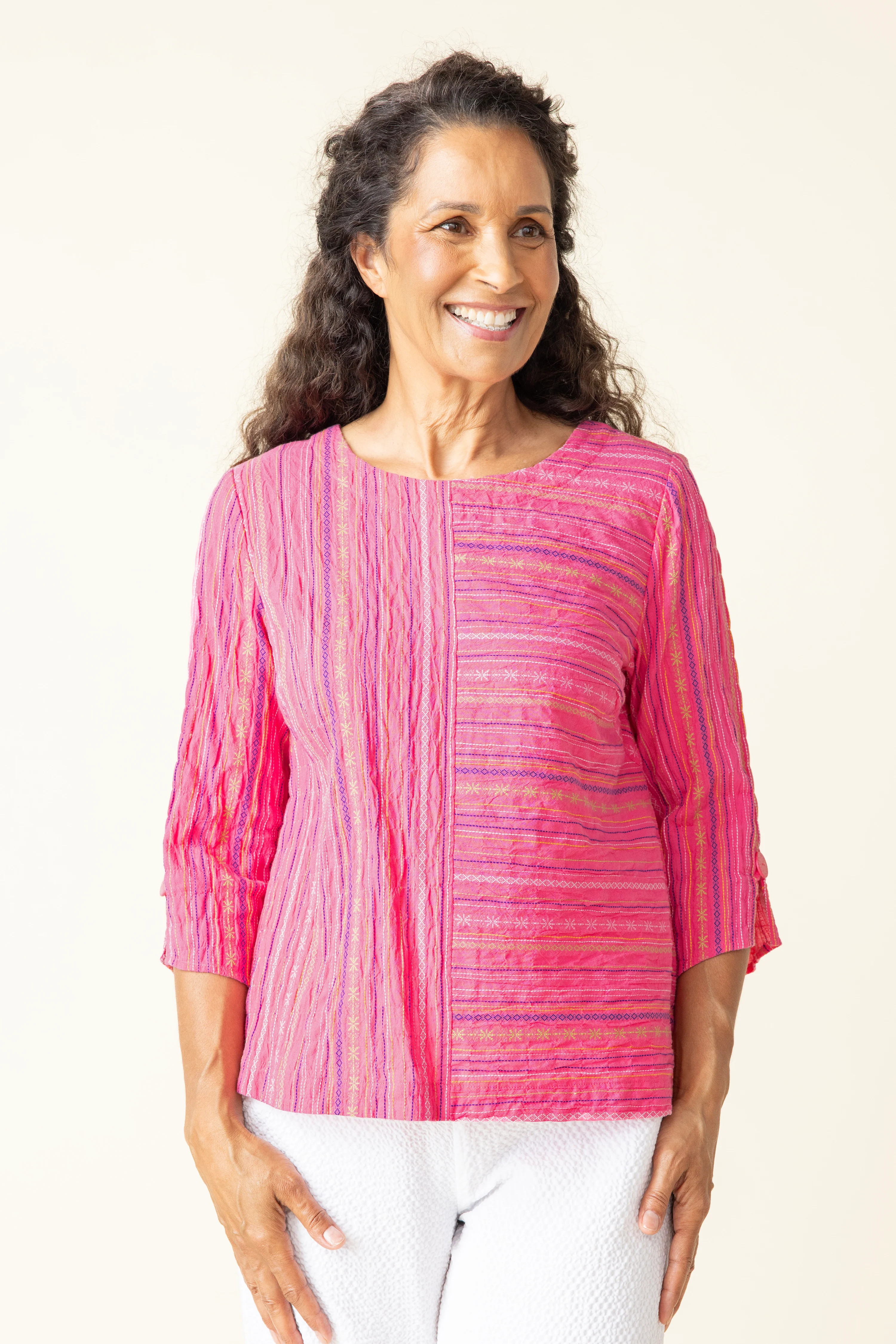 Habitat -H48632S5-Button Back Pullover-Hot Pink