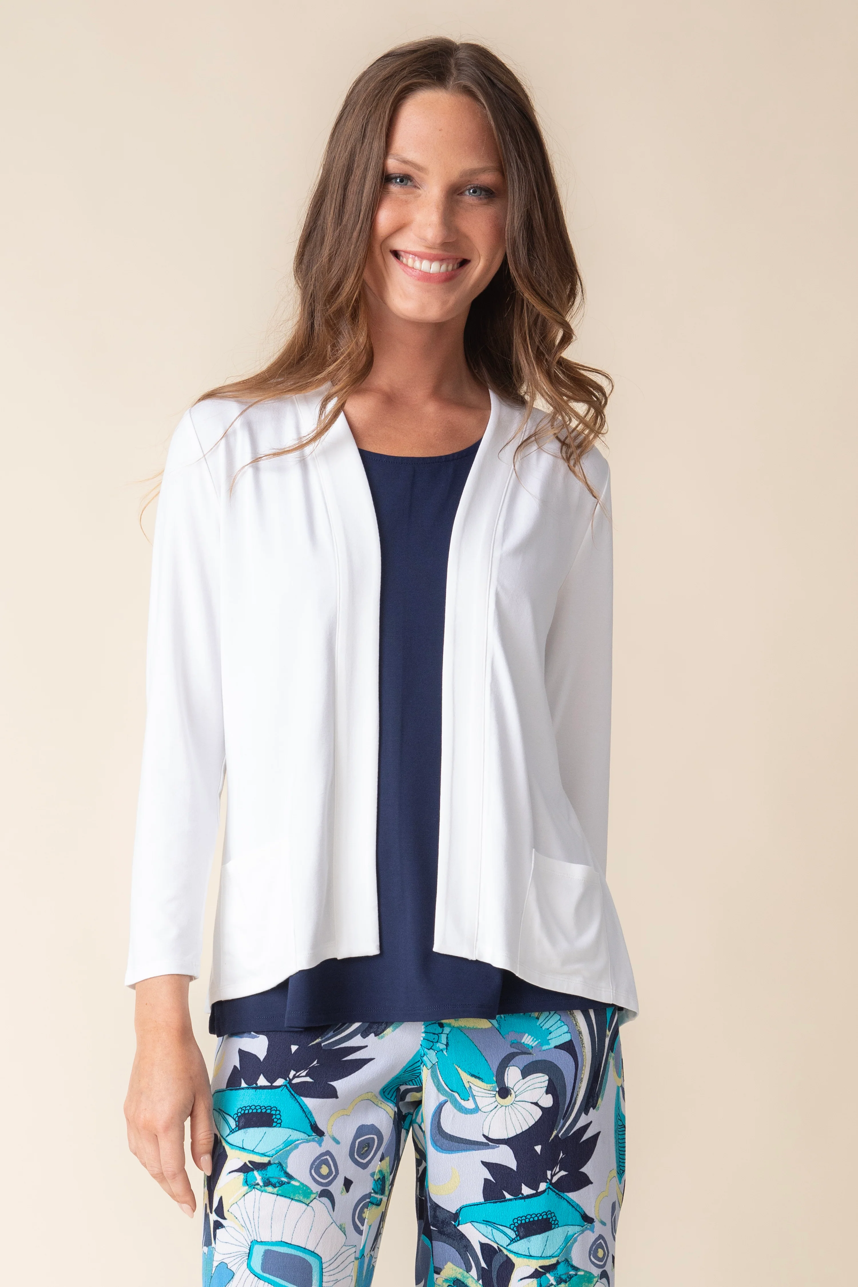 Habitat -H55930S5-Shirred Back Open Front Jacket-Navy