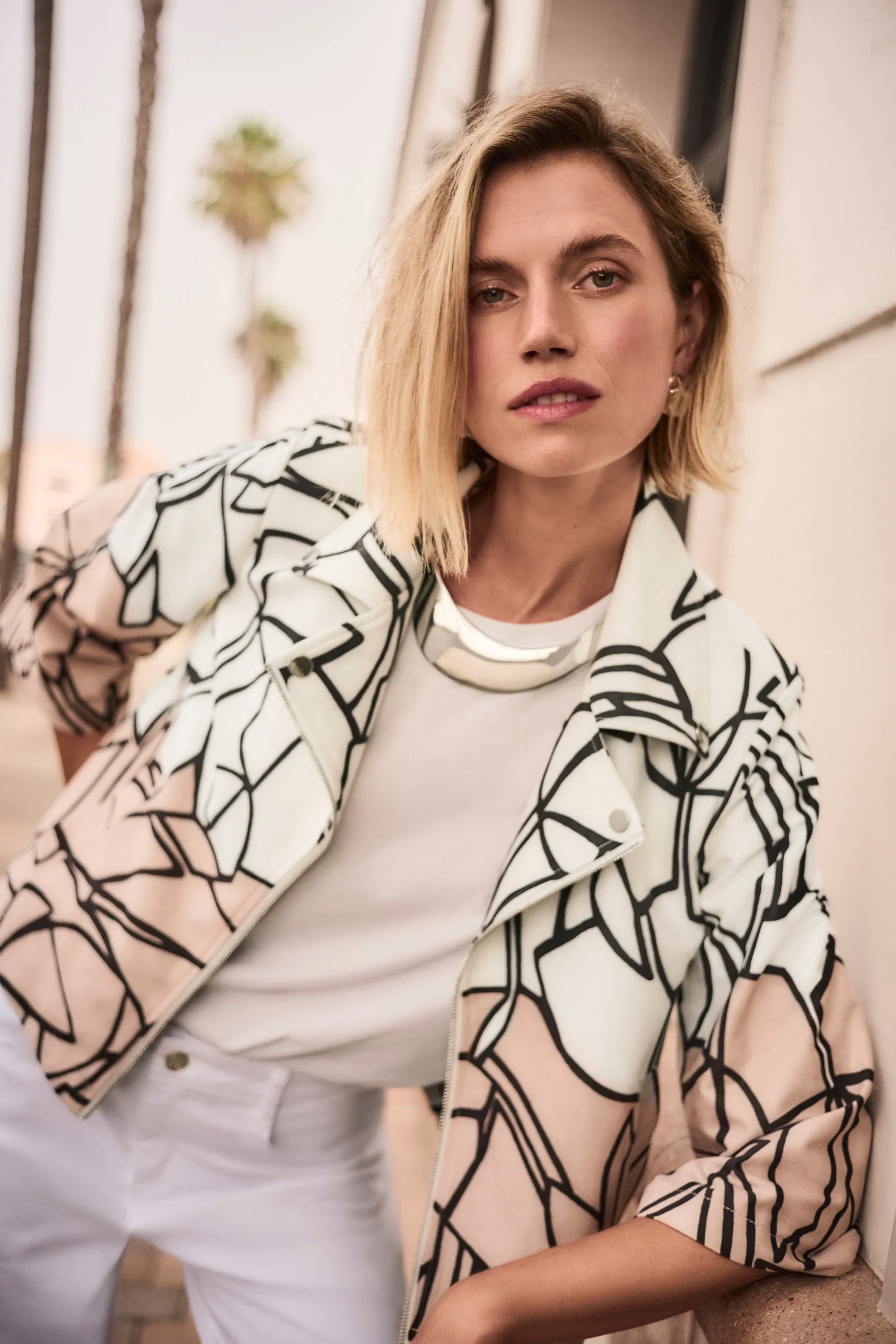 Joseph Ribkoff-261908-Faux Suede Abstract Print Swing Jacket