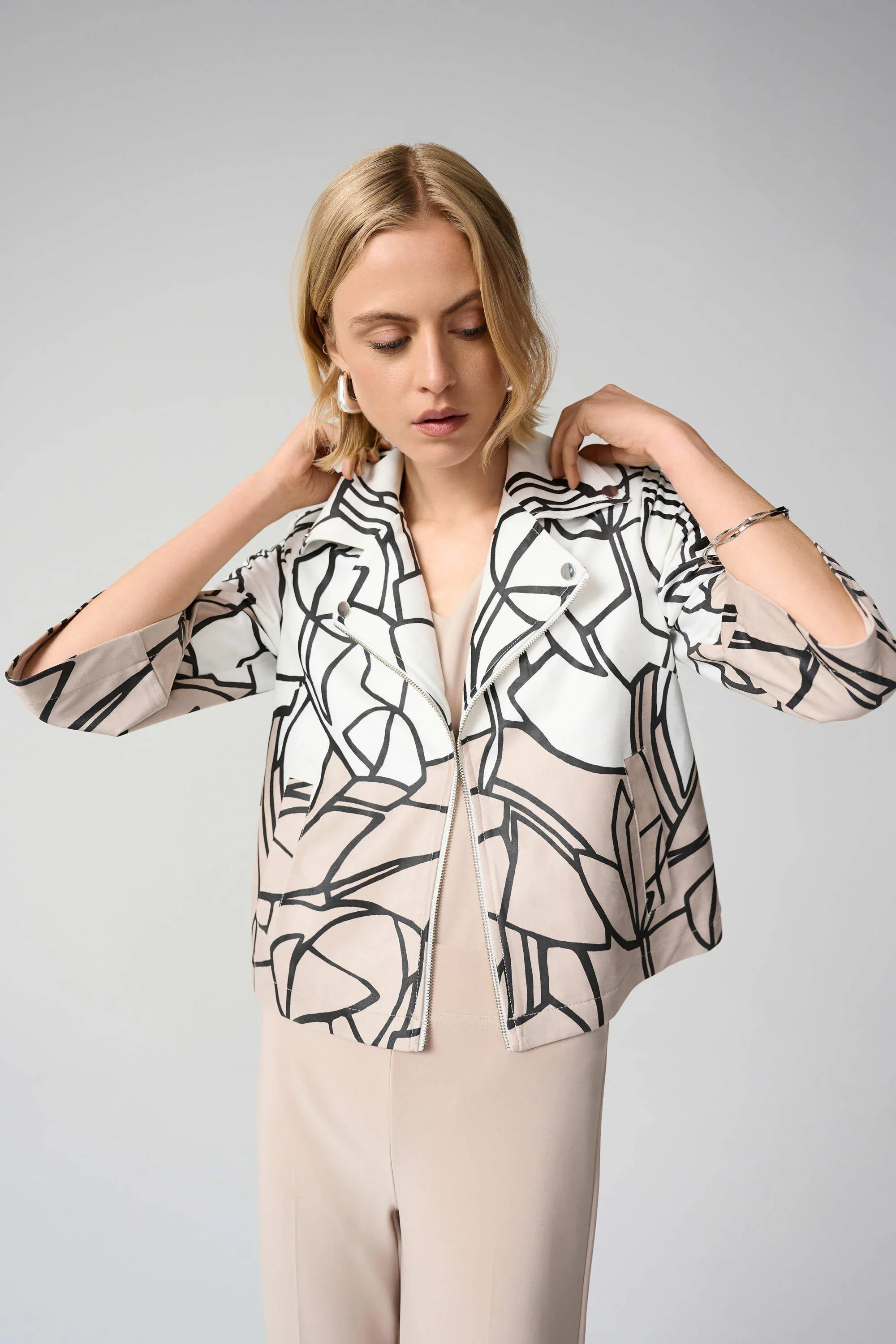 Joseph Ribkoff-261908-Faux Suede Abstract Print Swing Jacket - Image 3