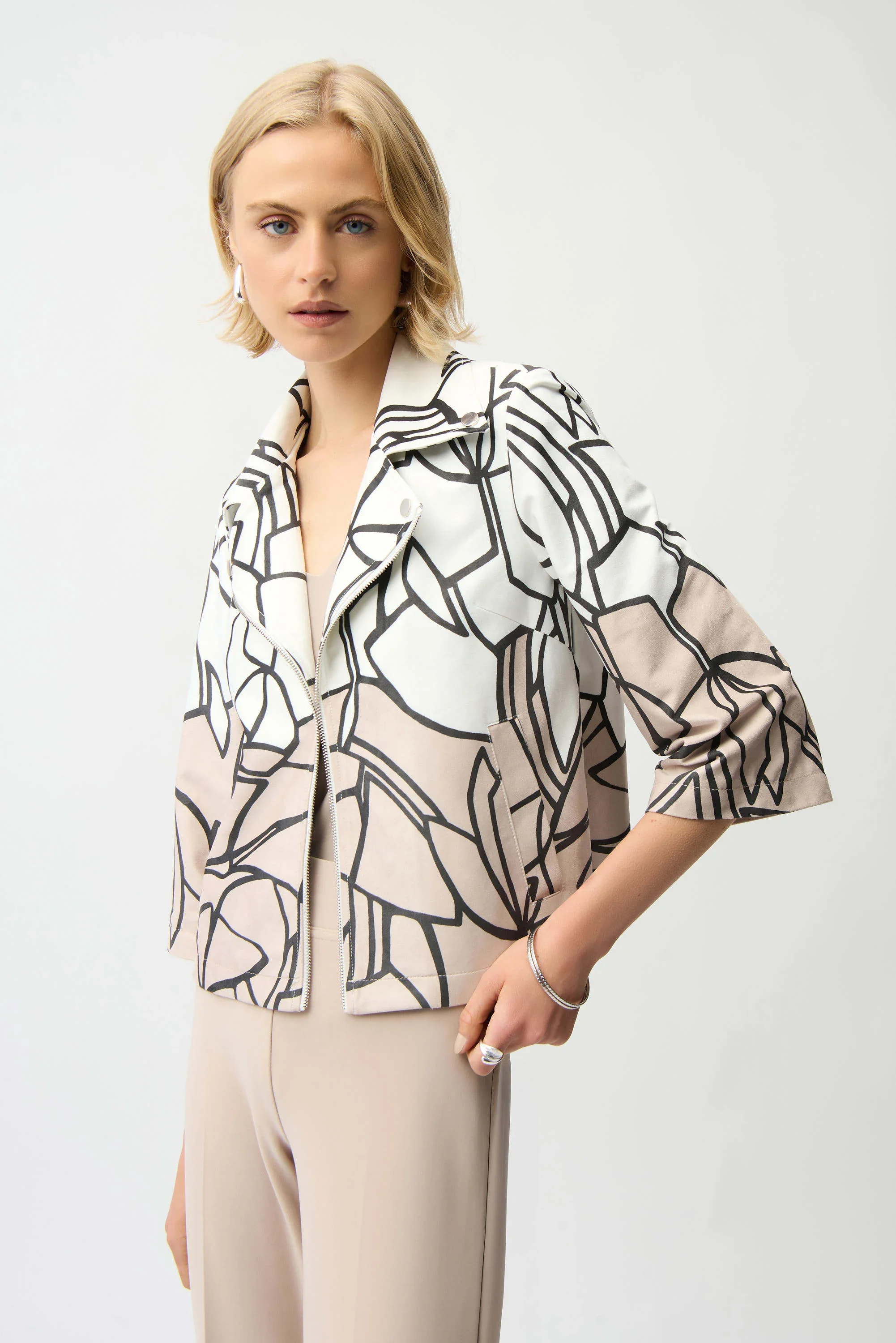 Joseph Ribkoff-261908-Faux Suede Abstract Print Swing Jacket - Image 5