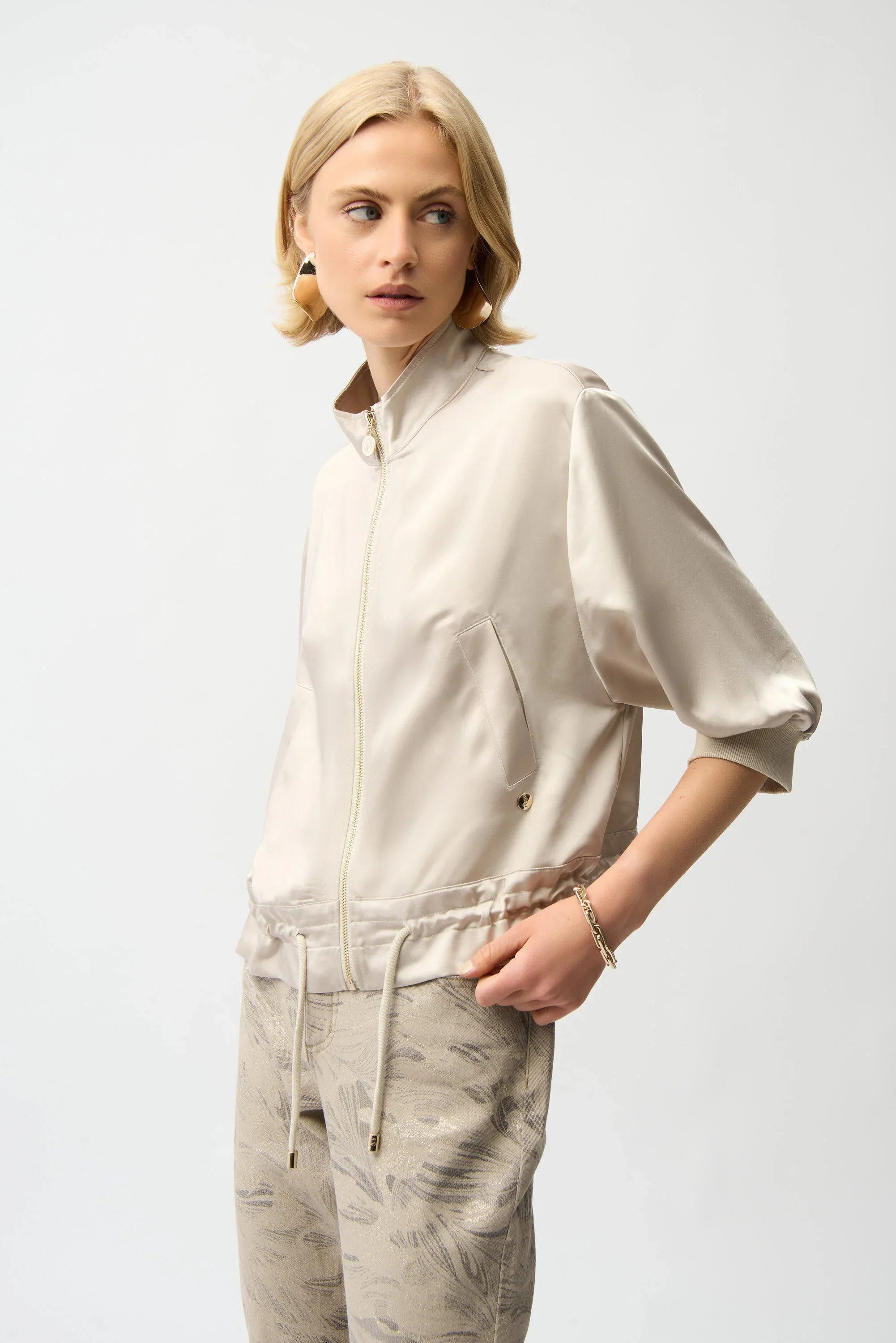 Joseph Ribkoff-261913-Satin Boxy Blouson Jacket With Drawstring Hem - Image 2