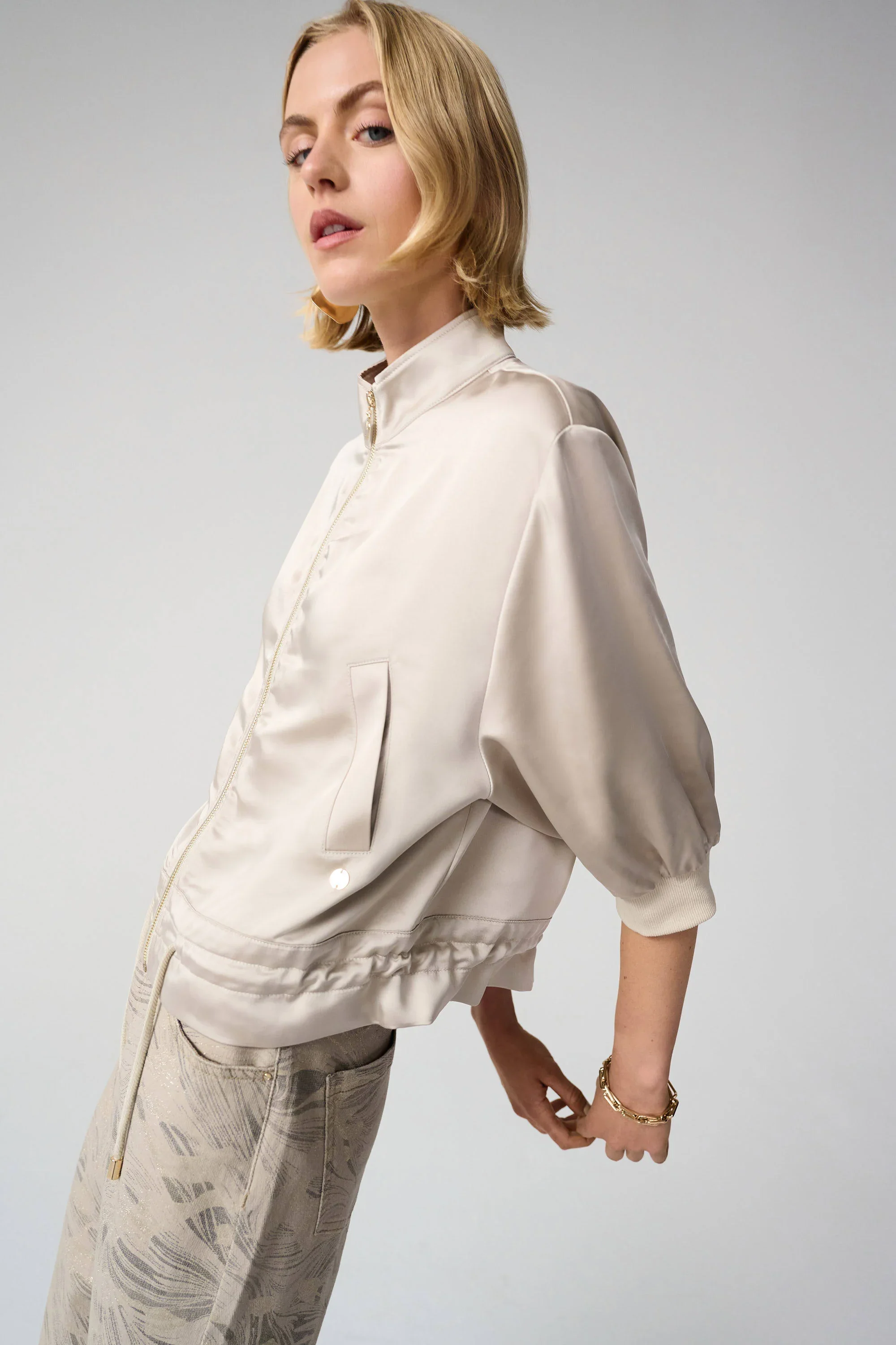 Joseph Ribkoff-261913-Satin Boxy Blouson Jacket With Drawstring Hem - Image 4