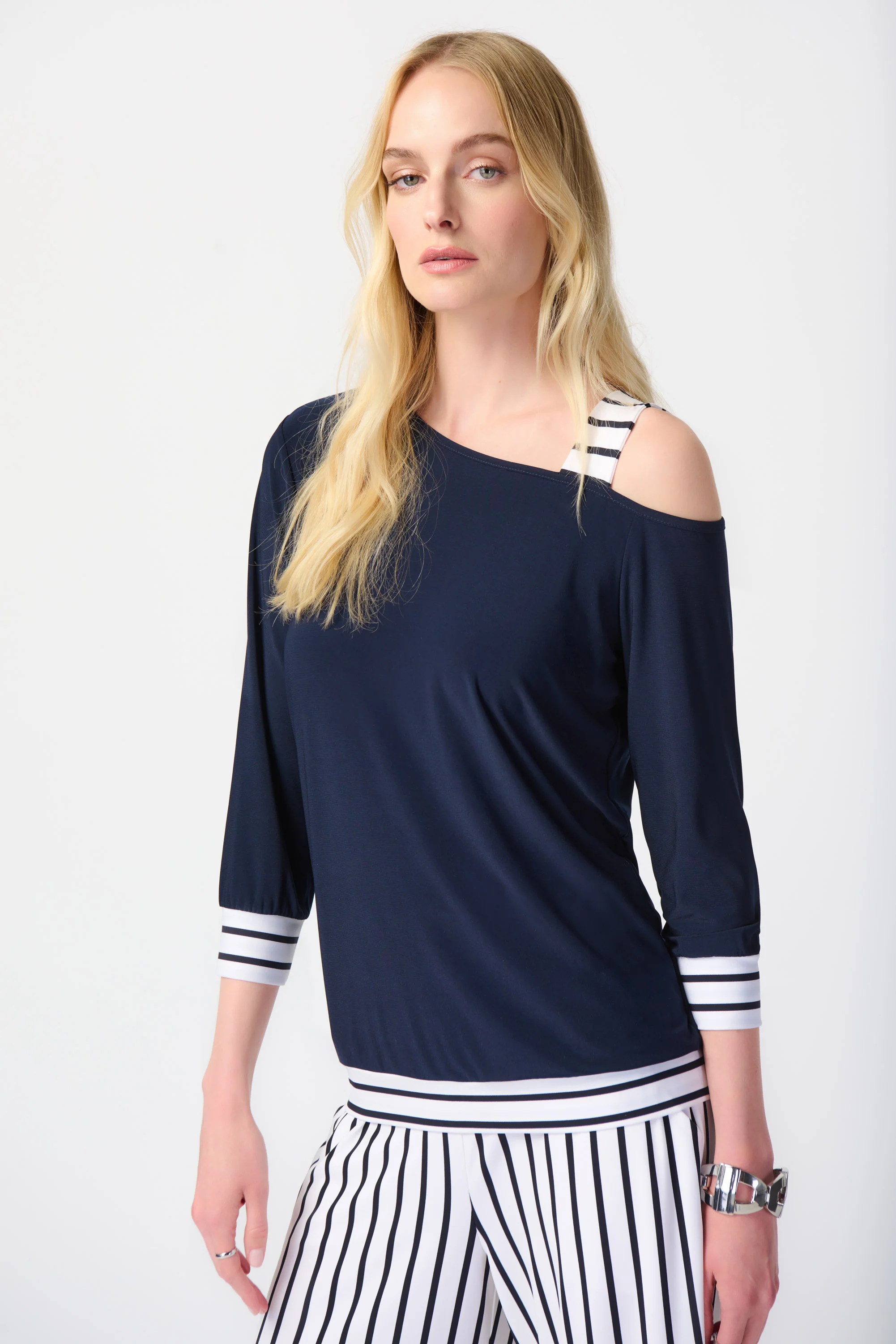 Joseph Ribkoff -241168-Top-Midnight Blue/Vanilla - Image 4