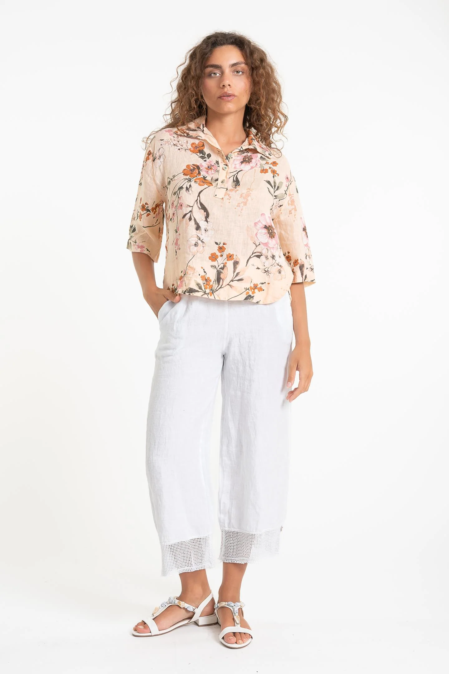 Linen LuvTP1526P-204-French Linen Shirt-Apricot