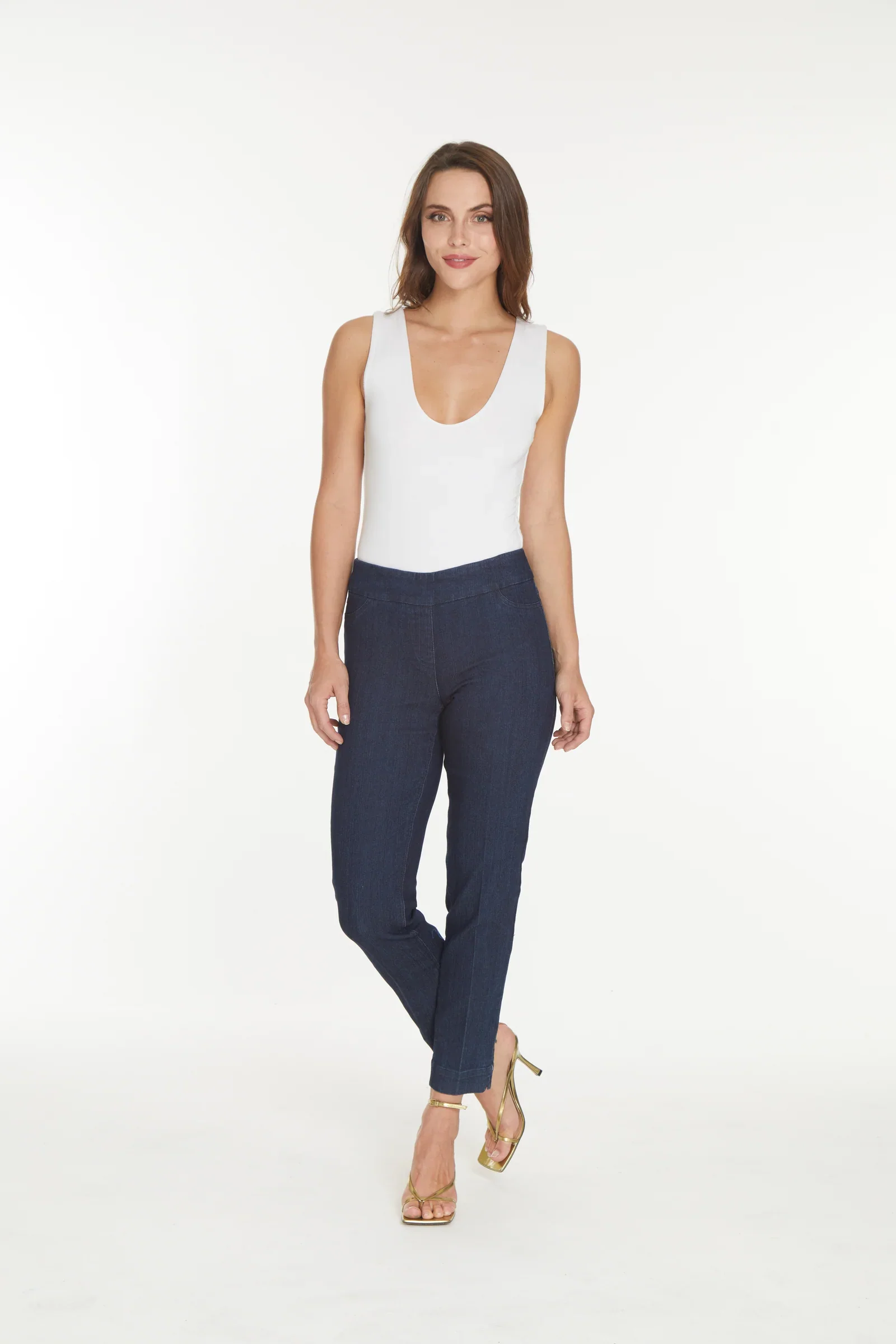 MultiplesM2623PF5-P/O Solid Ankle Pant W/Pockets-Denim - Image 2