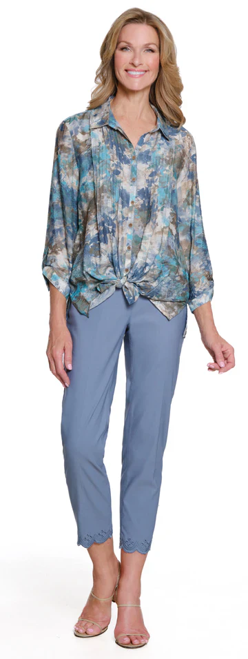 MultiplesM35404BM-Cinched Tab Cuffed 3/4 Sleeve Shirt-Multi
