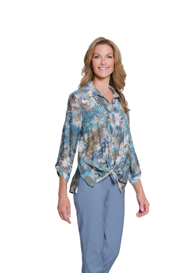 MultiplesM35404BM-Cinched Tab Cuffed 3/4 Sleeve Shirt-Multi - Image 2