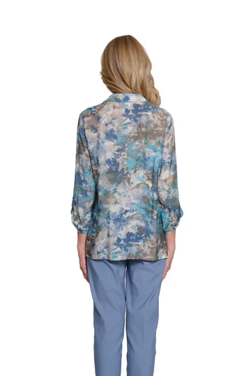 MultiplesM35404BM-Cinched Tab Cuffed 3/4 Sleeve Shirt-Multi - Image 3