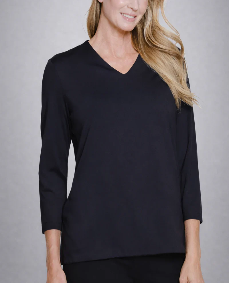 Multiples-M16102TM-3/4 Sleeve V Neck Top W/UV Protection-Turquoise