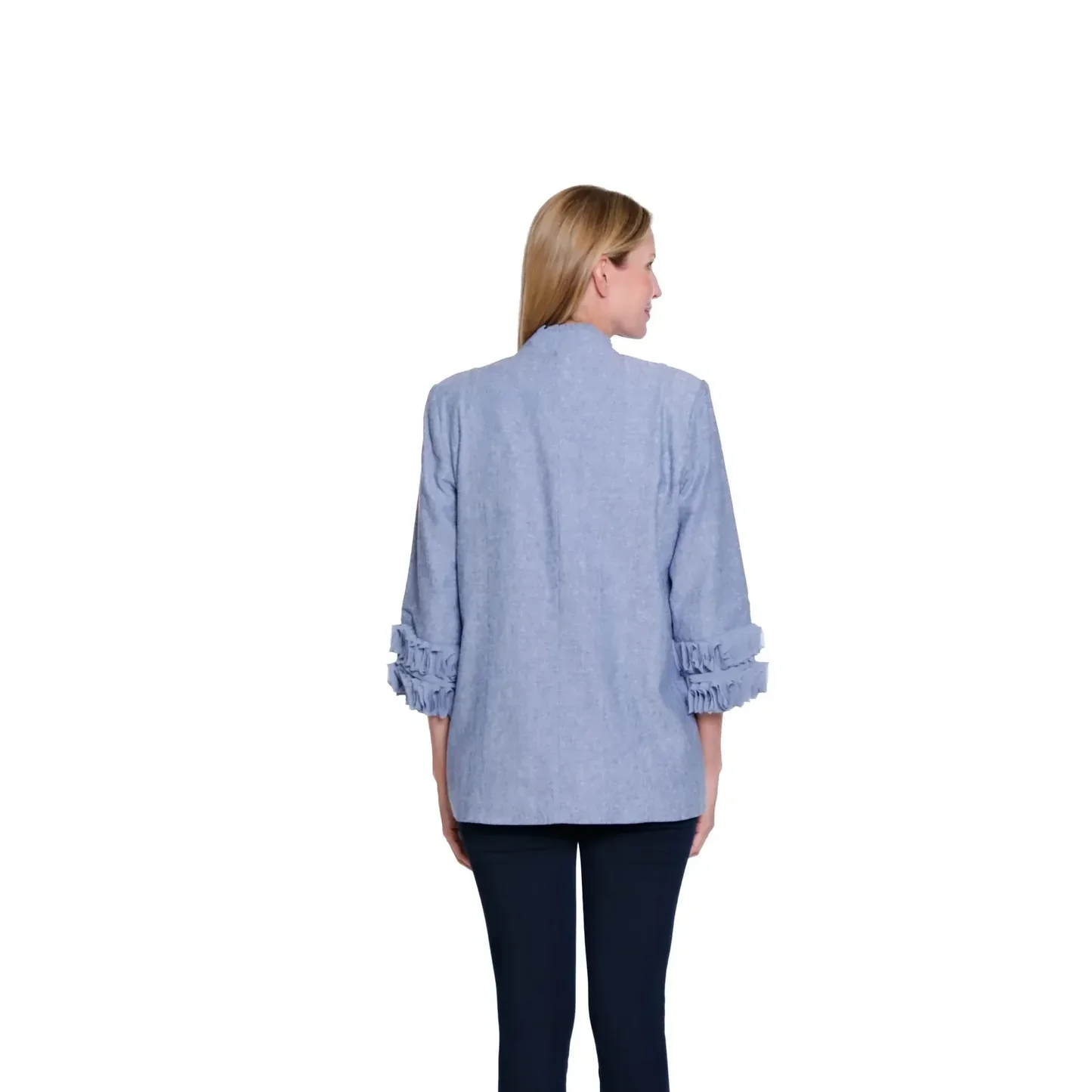 Multiples-M16114JM-3/4 Sleeve Blend Solid Lined Jacket-Chambray Blue - Image 3