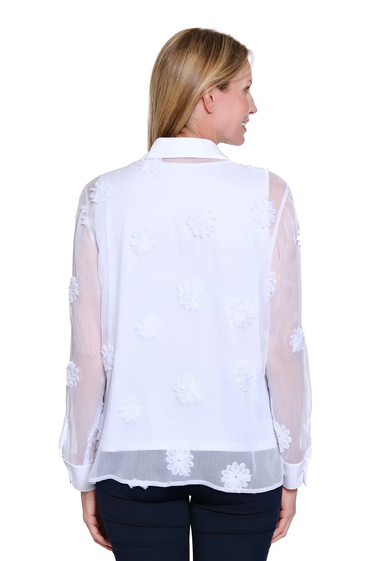 Multiples-M16305BM-Button Cuff L/S W/Flower Tank-White - Image 3