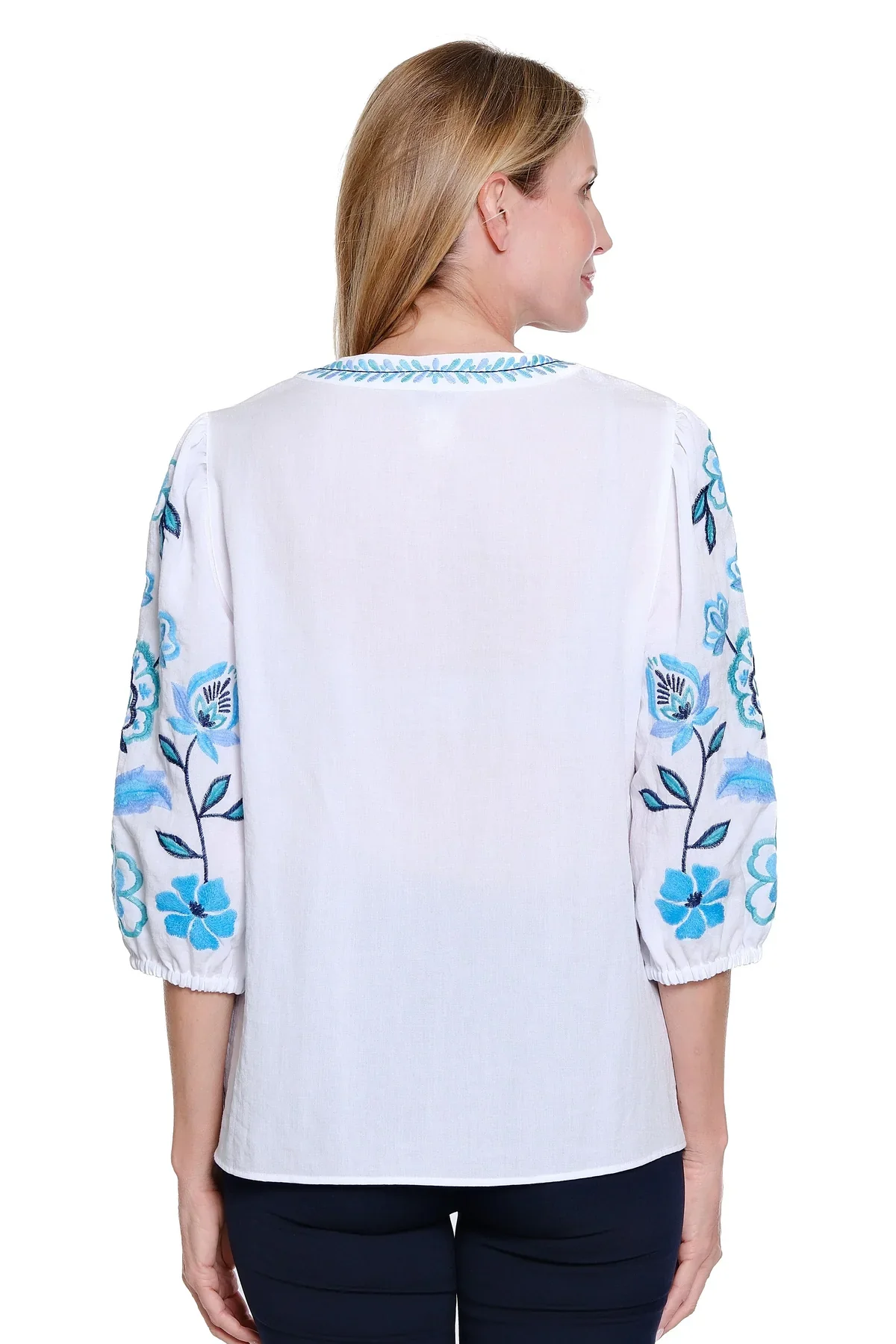Multiples-M16307TM-Embroidered Shirred Sleeve Top-Multi - Image 3