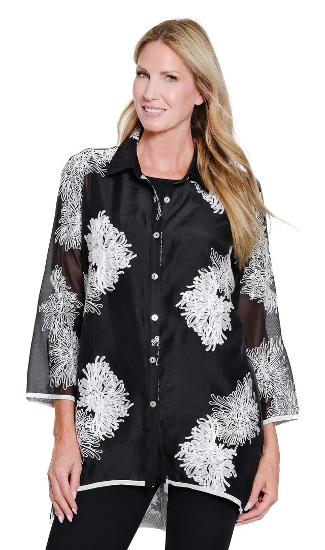 Multiples-M16407BM-Hilo Shirt All Over Embroidery-Black