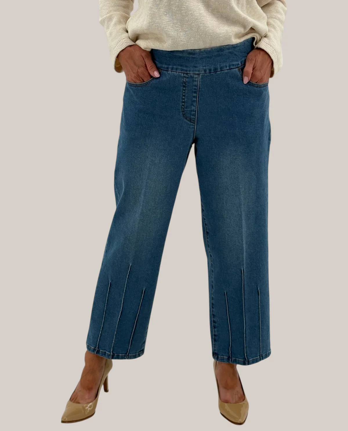 Multiples-M16710PM-Wide Leg Crop Jean-Medium Indigo