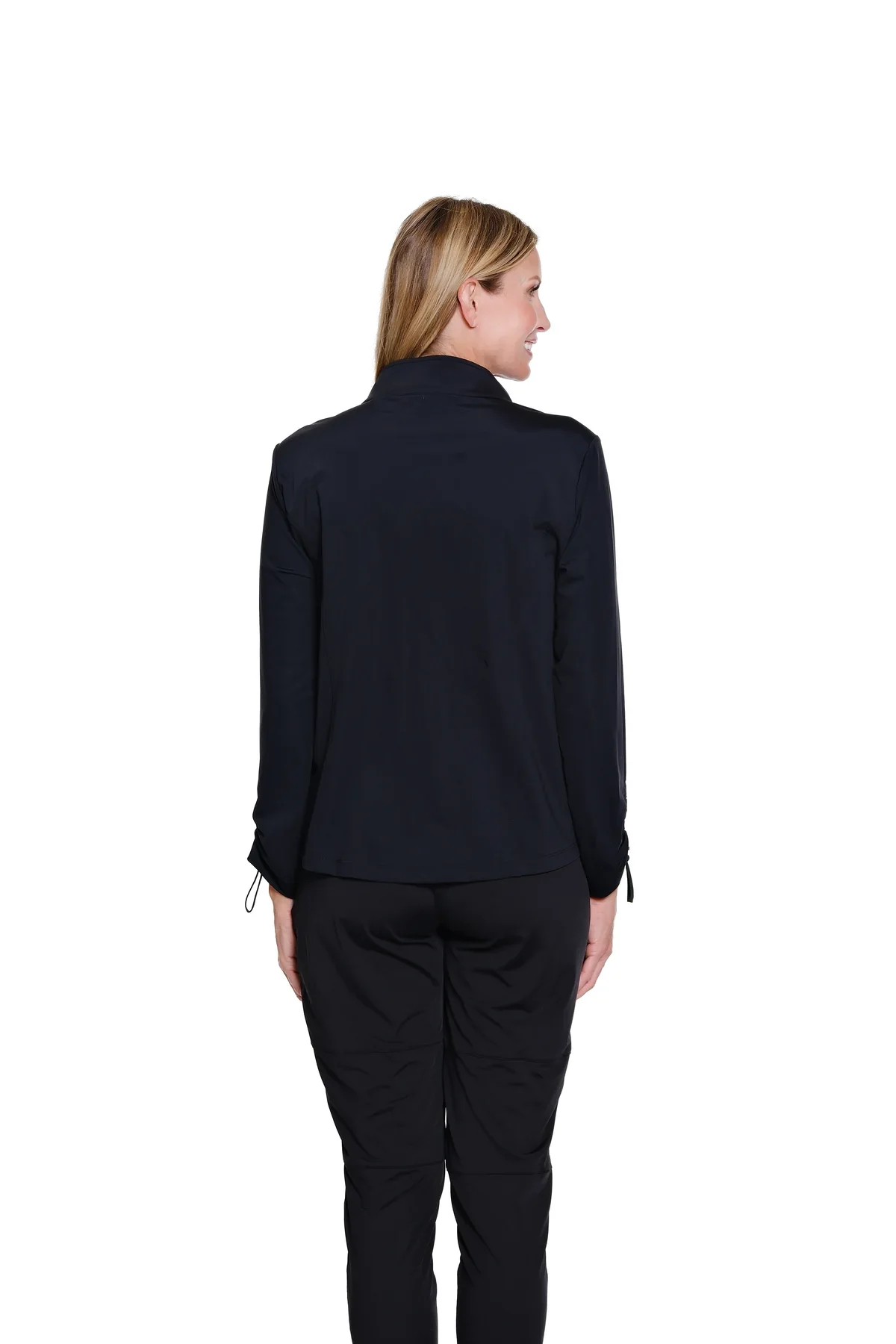 Multiples-M16720JM-Drawstring Zip Thru Knit Jacket-Black - Image 3
