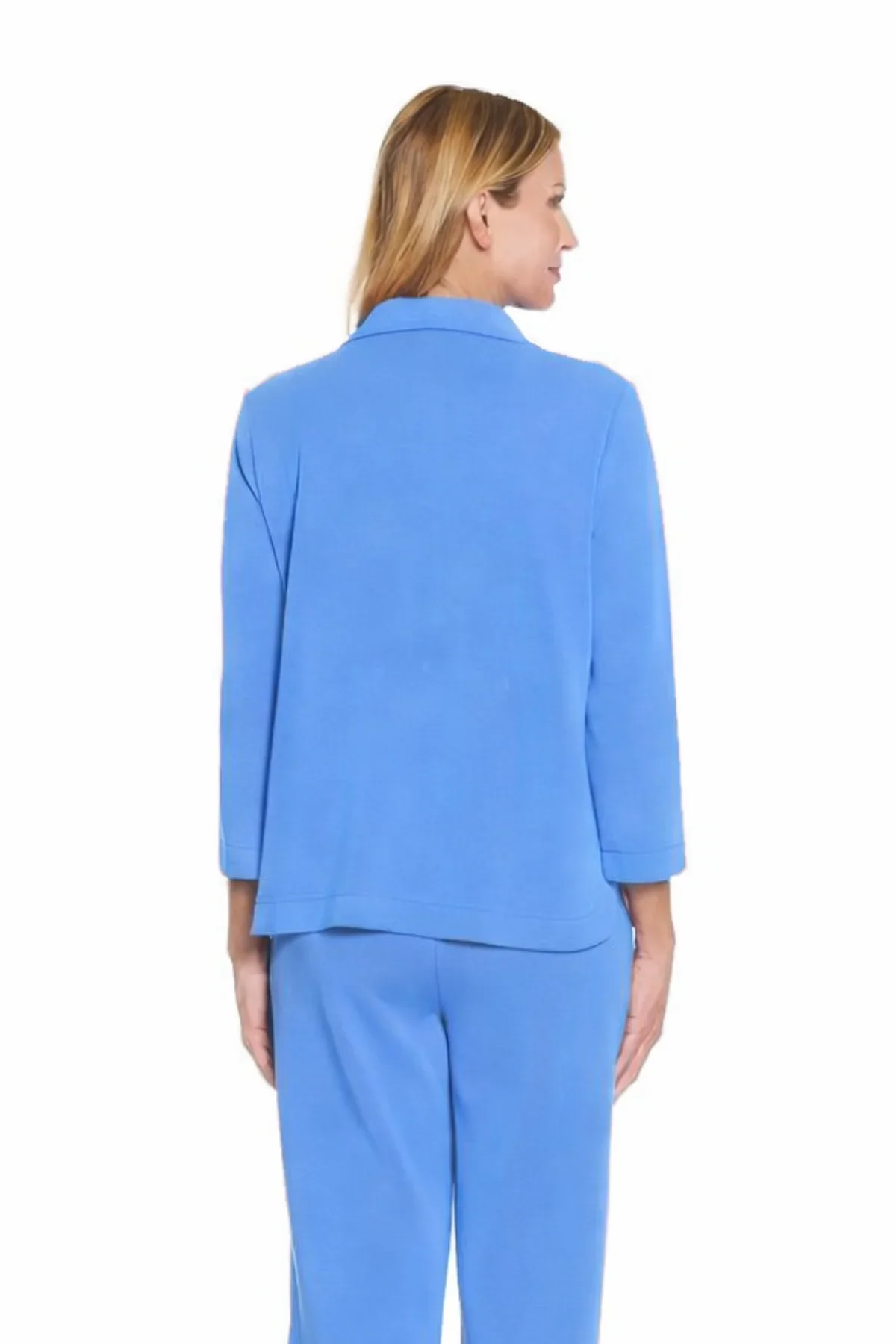 Multiples-M16723TM-Johnny Collar V Neck Top-French Blue - Image 2