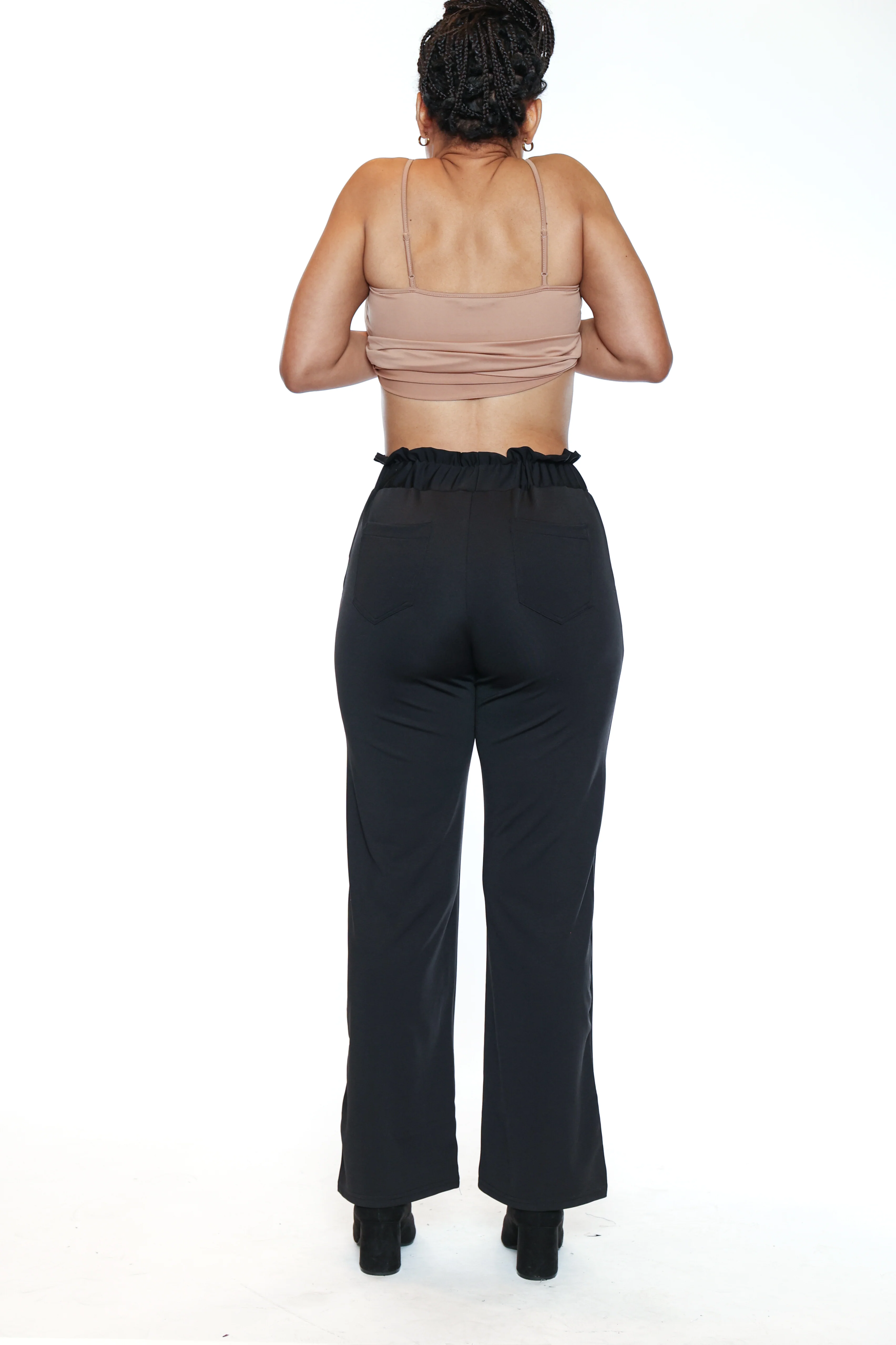 Papa-T5787-Wide Leg Scuba Pants W/Pockets-Black - Image 2