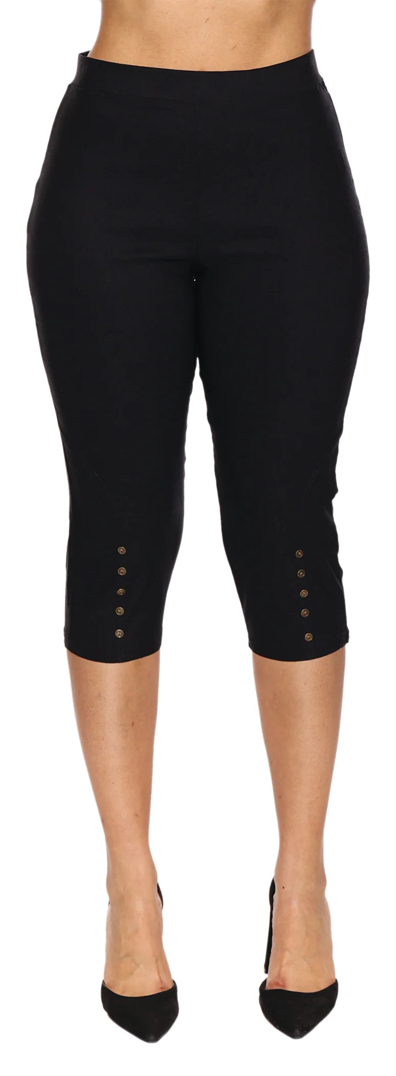 Papa-T1038-Stretch Capri W/Buttons-Black - Image 2