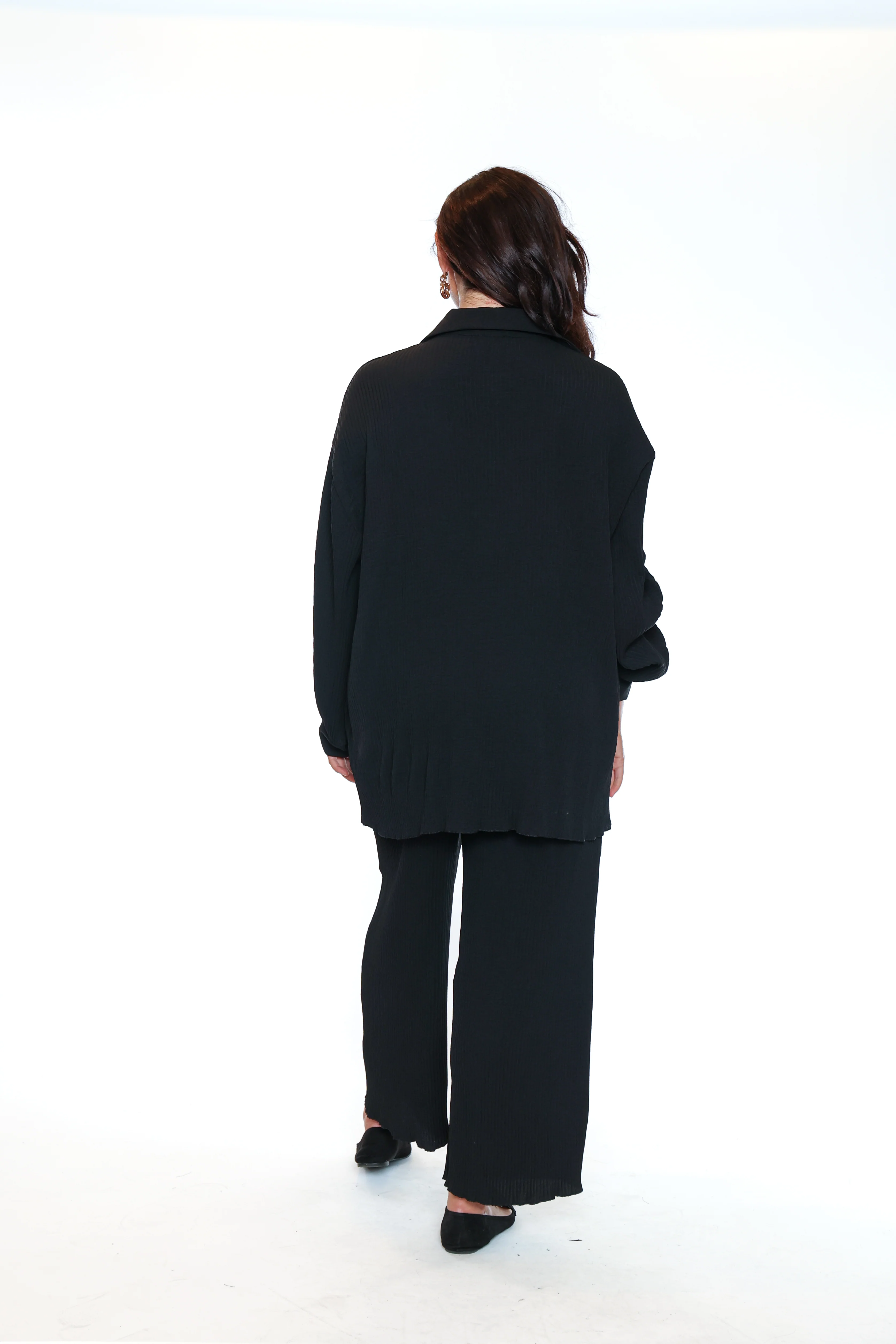 Sorella By Papa-L5551-Pleated 2 Piece Pant And Top Set-Black - Image 2