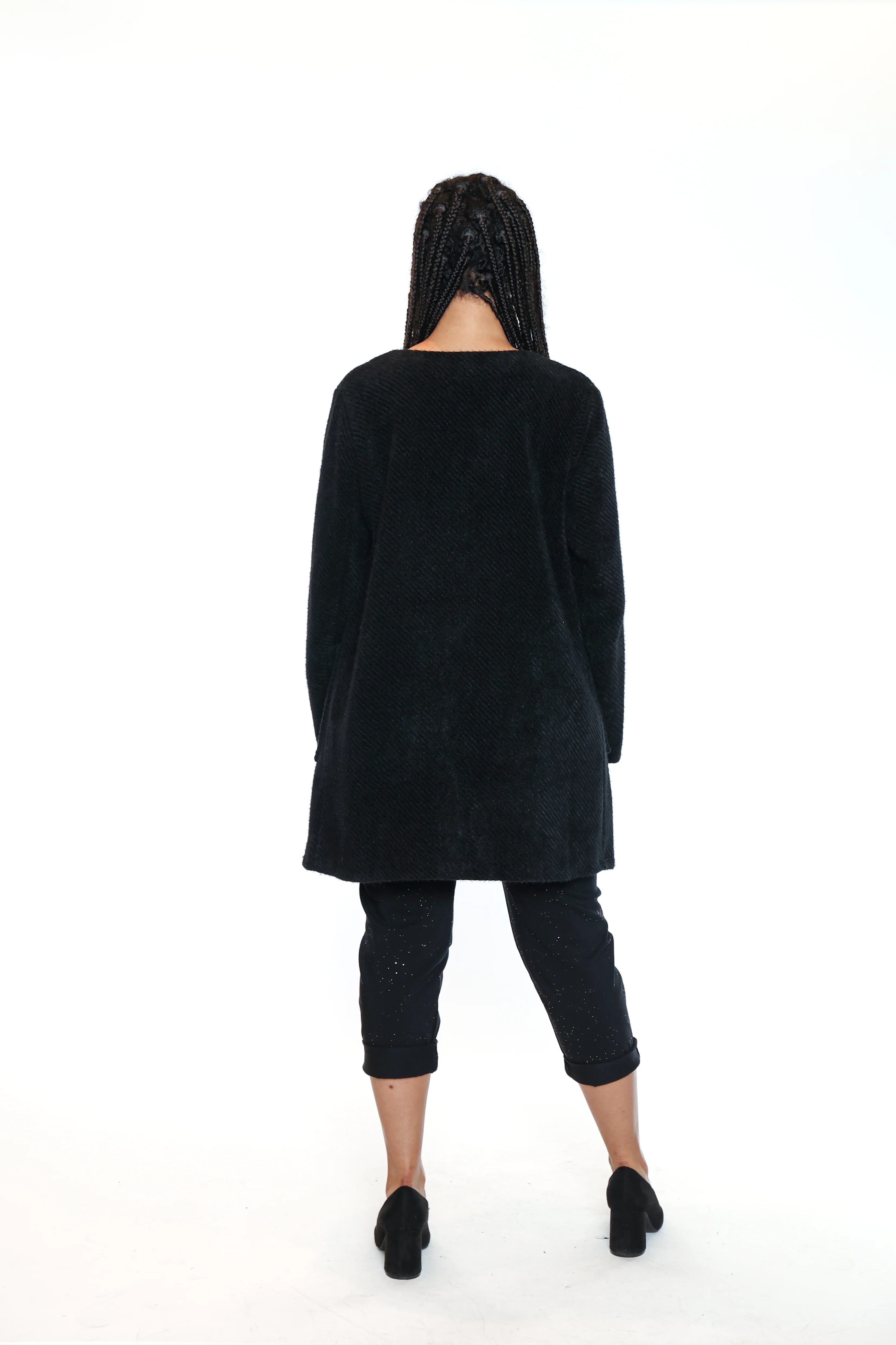 Sorella By Papa-L5561-Eye Lash Sweater Cardigan-Black - Image 2