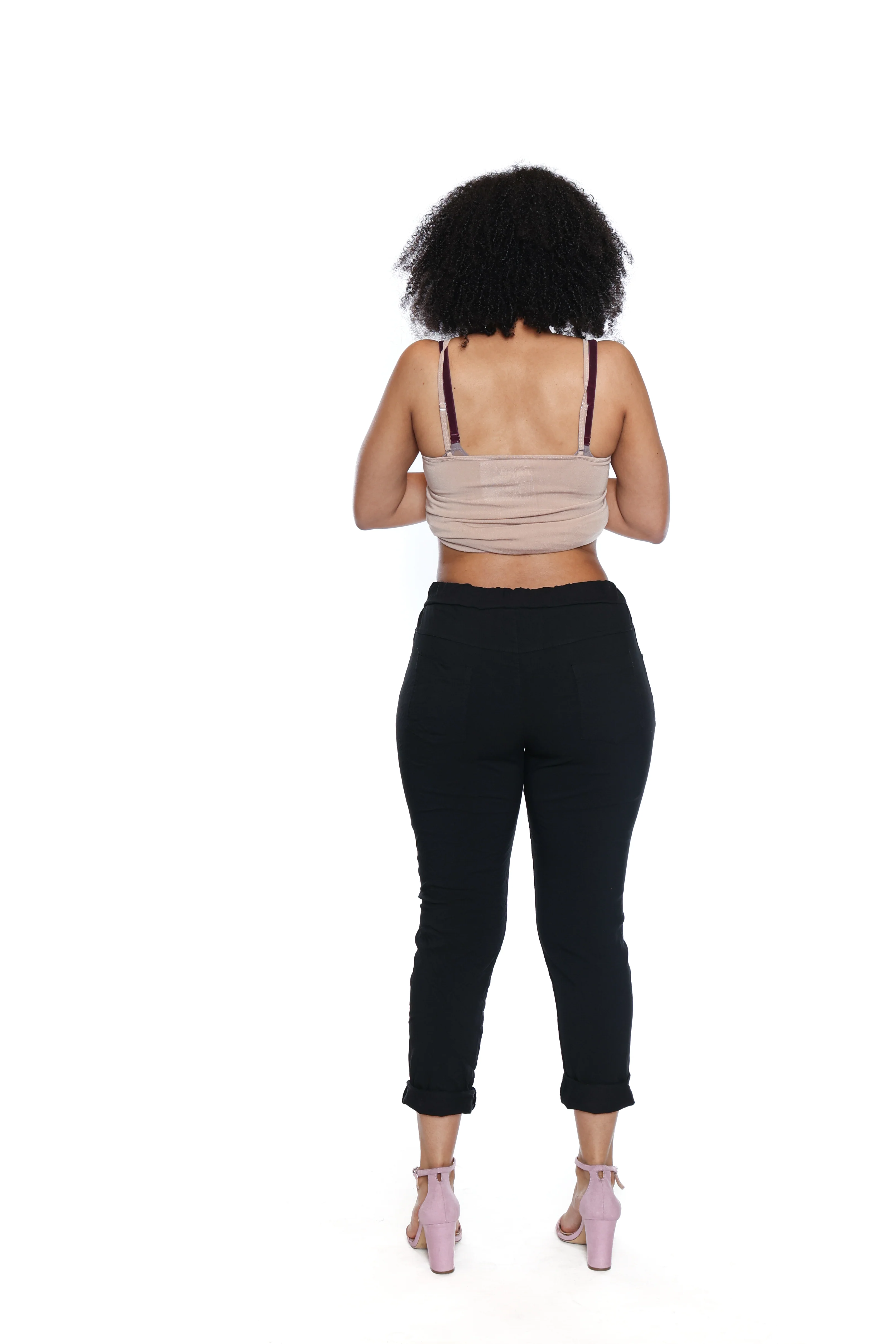 Sorella Cotton Stretch Drawstring Pants W/Embroidery Detail-Black L5928 - Image 2