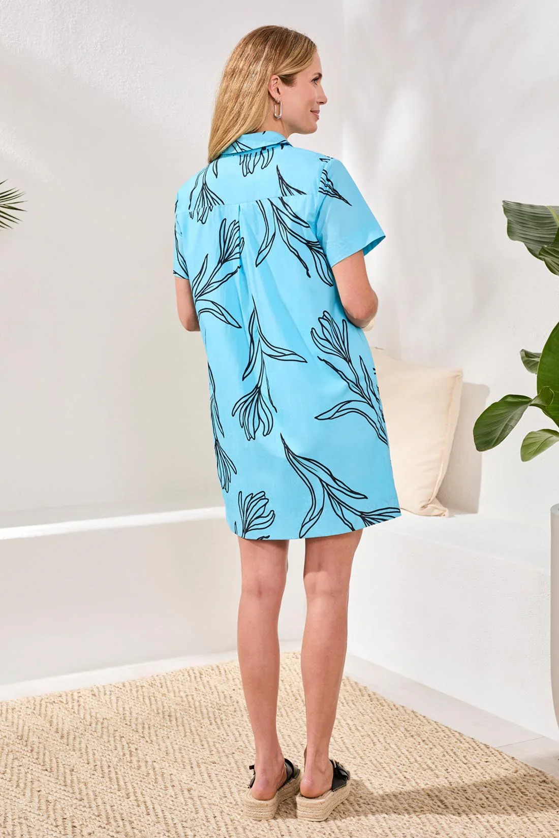 Tribal 1/2 Button Placket Dress-2437O-1036-Aqua Sky - Image 4
