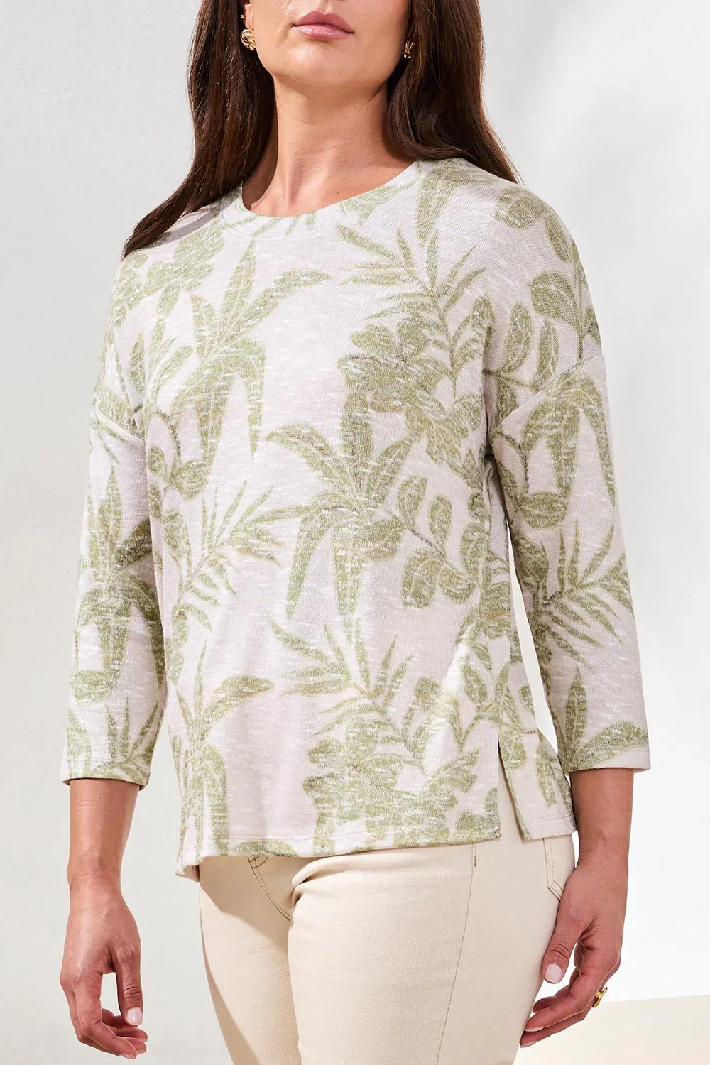 Tribal 3/4 Sleeve Crew Neck Top-6124O-2526-Kiwi Zest - Image 3