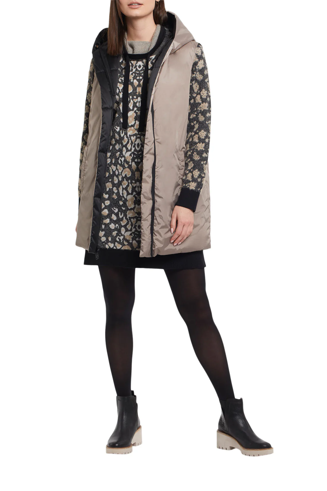Tribal 4687O - Reversible Hooded Puffer Vest - Black - Image 3