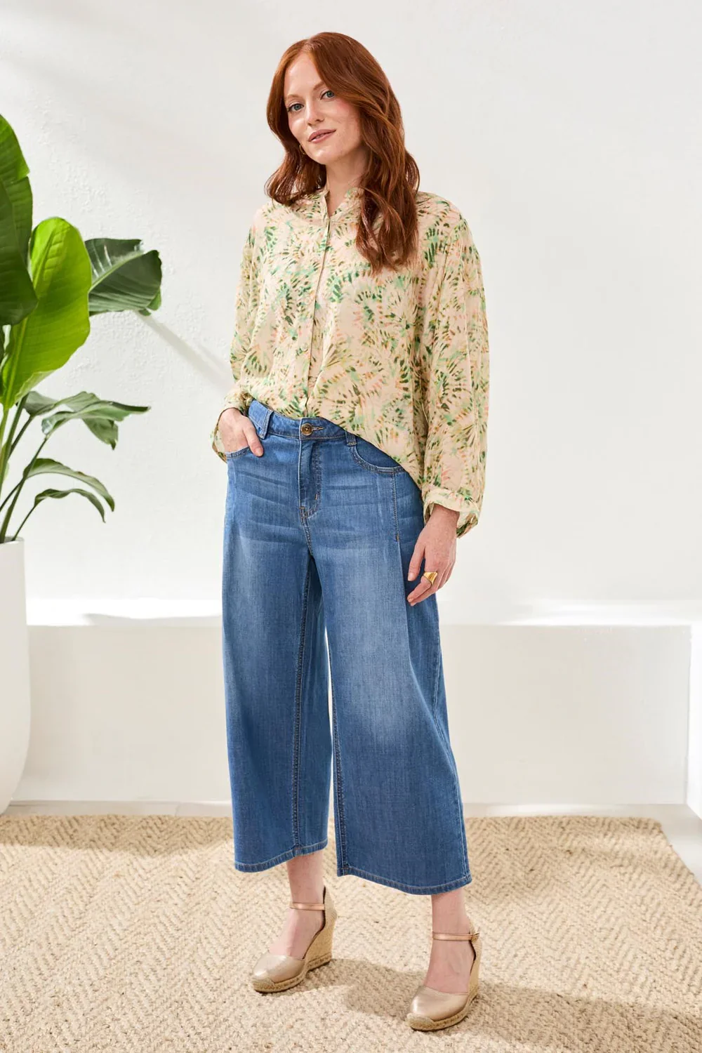 Tribal Audrey Pleated Crop Jeans-6189O-1839-Fjord Blue - Image 2