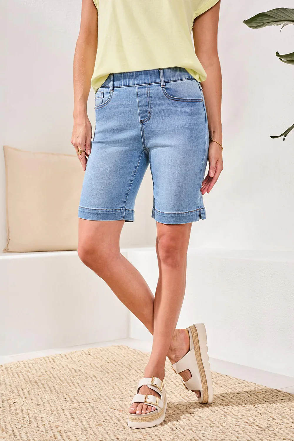 Tribal Audrey Pull On Wide Jeans Bermuda-5709O-2879-Coastal Blue