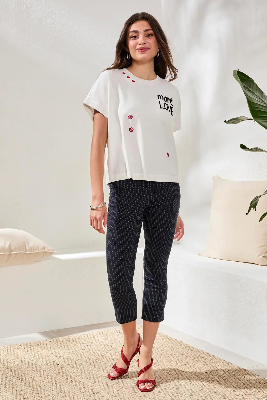 Tribal Crew Dolman Sleeve Embroidered Top-6099O-0001-White - Image 3
