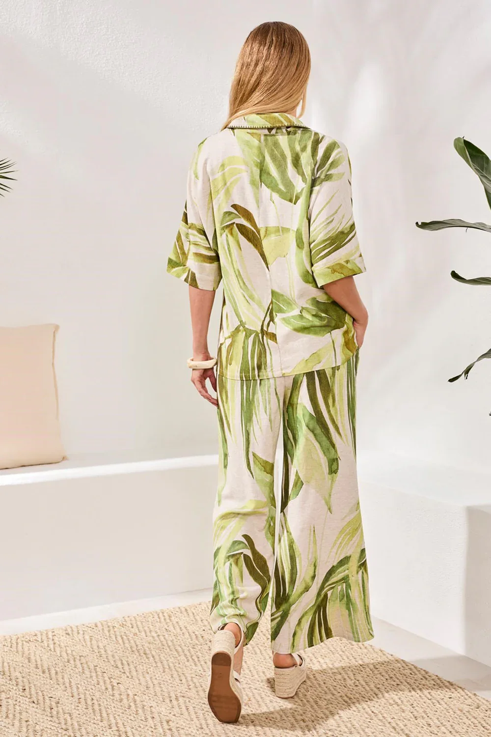 Tribal Dolman Elbow Sleeve Blouse-3069O-0584-Mint Leaf - Image 4