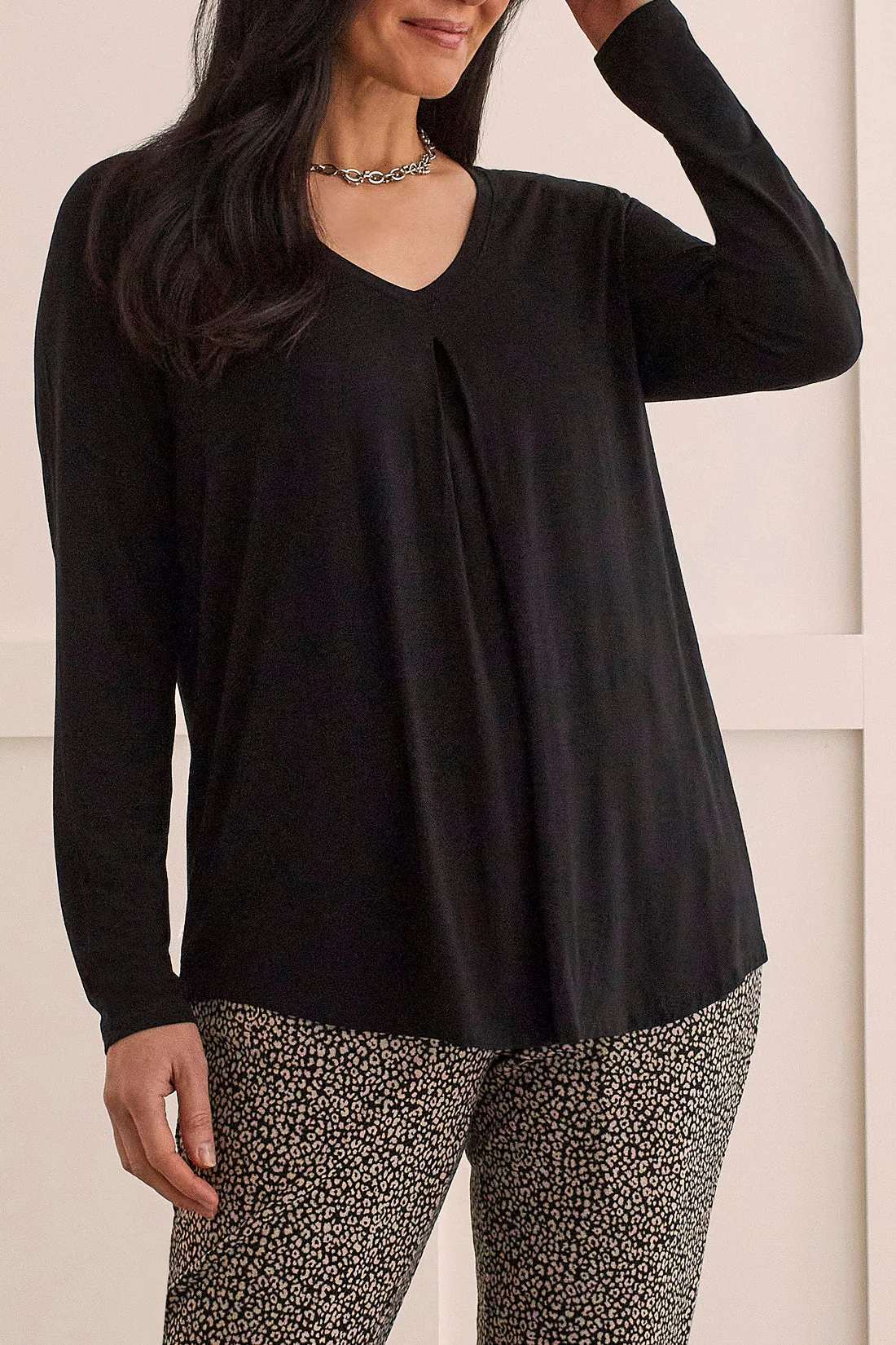 Tribal  1432O/5243-V Neck Top- Black - Image 2