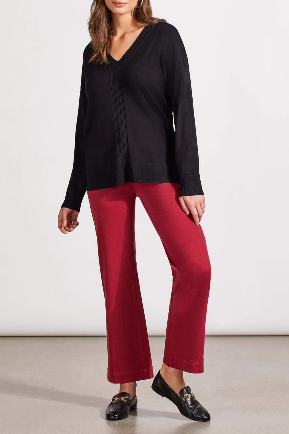 Tribal 1924O/0002-V Neck Sweater W/Cables-Black - Image 3