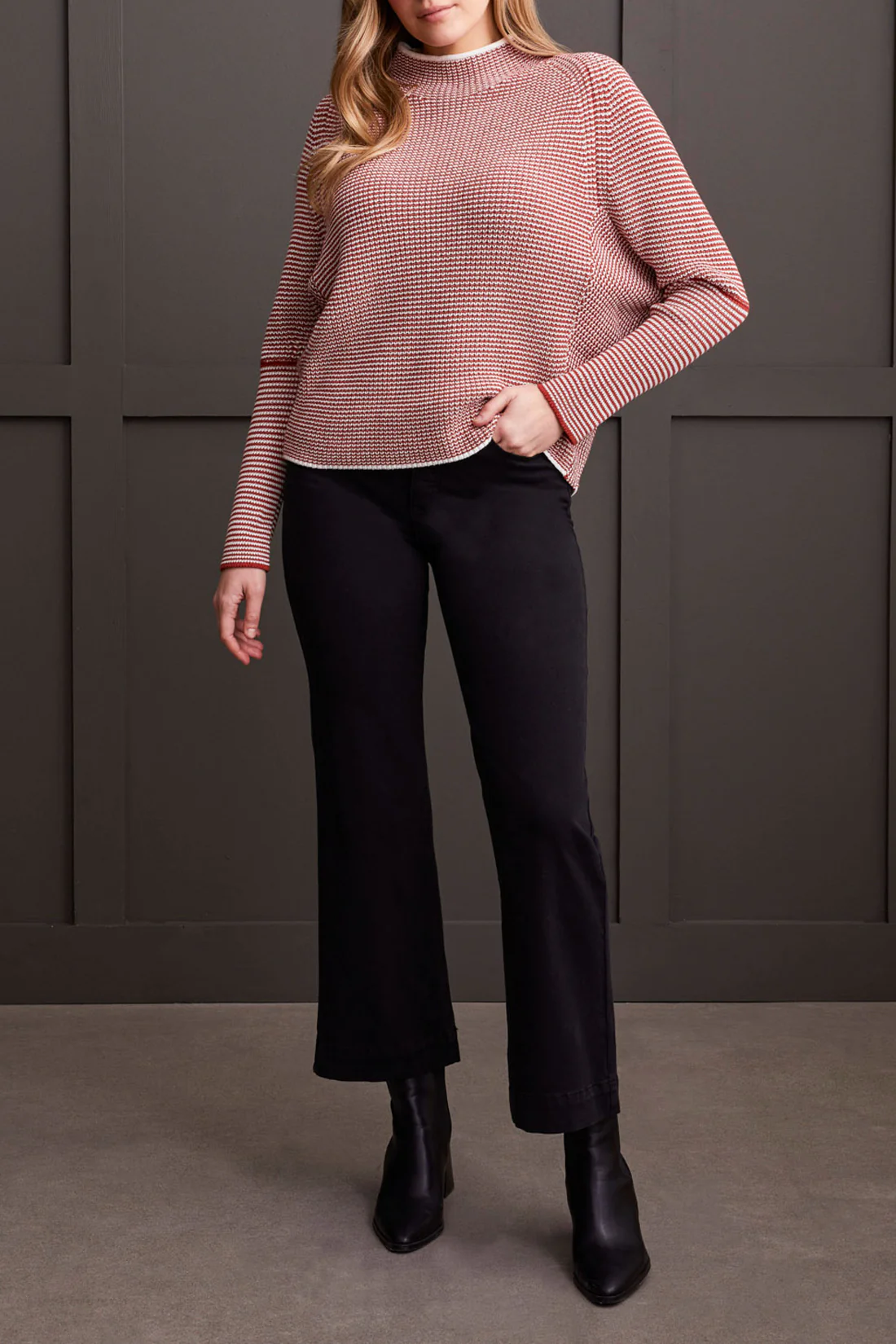 Tribal 1931O/0101-Funnel Neck Sweater-Mahogany - Image 3