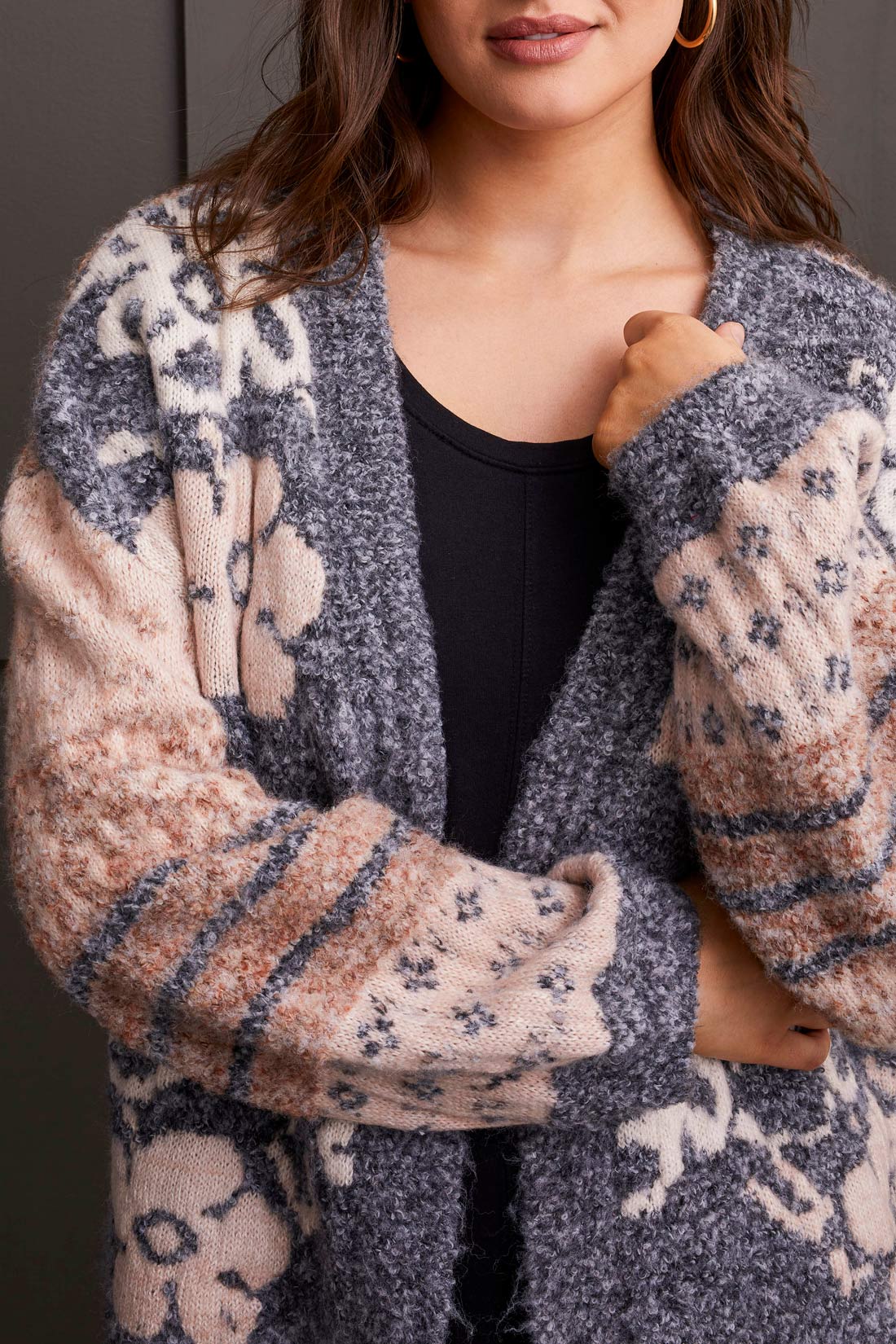 Tribal 1975O/0266-Jacquard Sweater Cardigan-Grey Mix - Image 2