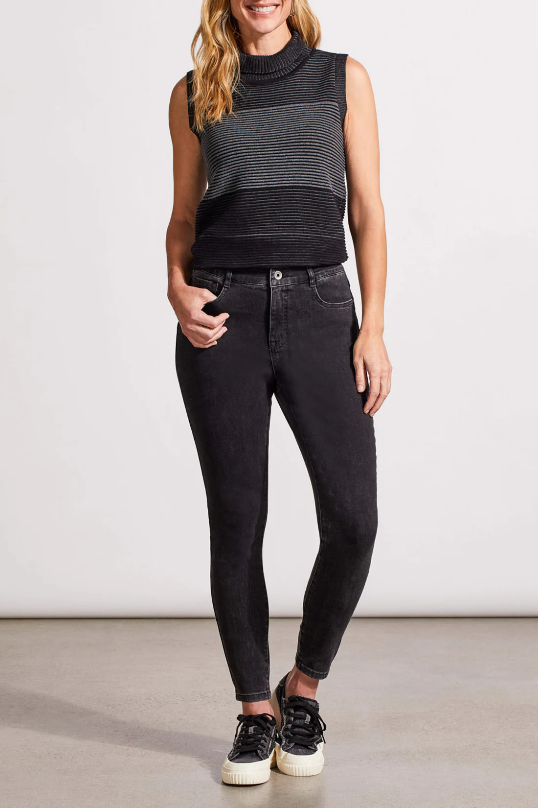 Tribal 5559O/3009-Hugging Skinny Ankle Jeans-Dusty Black - Image 2