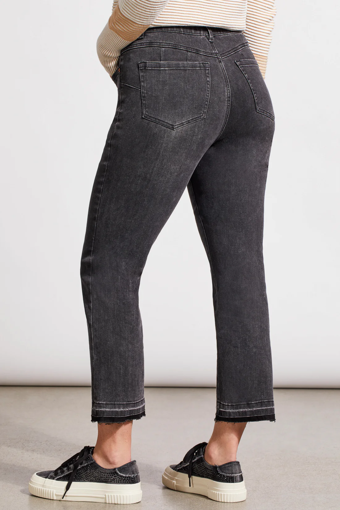 Tribal 5560O/3013-Curvy Hugging Micro Flare Crop-Stone Black - Image 3